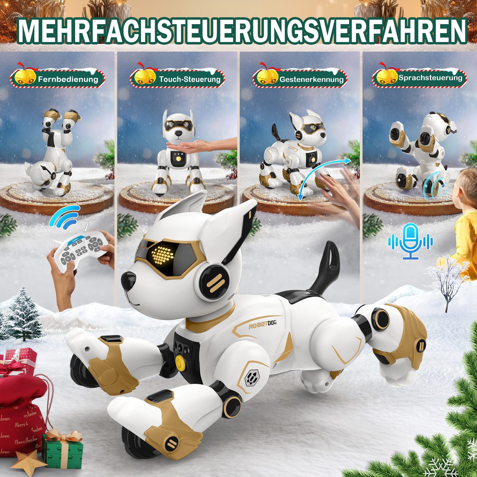 ANYSUN RC-Roboter Roboter Hund Kinder Puzzle Spielzeug Festival Geschenk (Programmierbarer Roboterhund mit Sprachbefehle,Fernbedienung, Berührungssensor), Roboterhund Spielzeug ab 3 Jahre mit Wiederaufladbarer Batterie