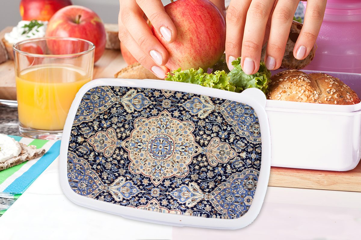 Teppich - Mädchen Kunststoff, Lunchbox Persischer für für (2-tlg), - Brotdose, Blau, weiß Mandala und Erwachsene, und - MuchoWow Brotbox Jungs Teppich Kinder