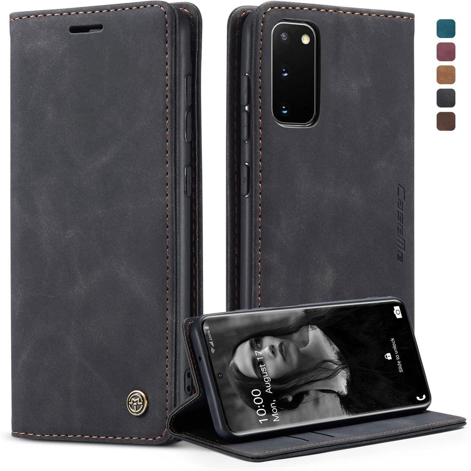 LuxusKollektion Flip Case Handyhülle Samsung Galaxy S20 Leder Flip Case Schwarz Magnet