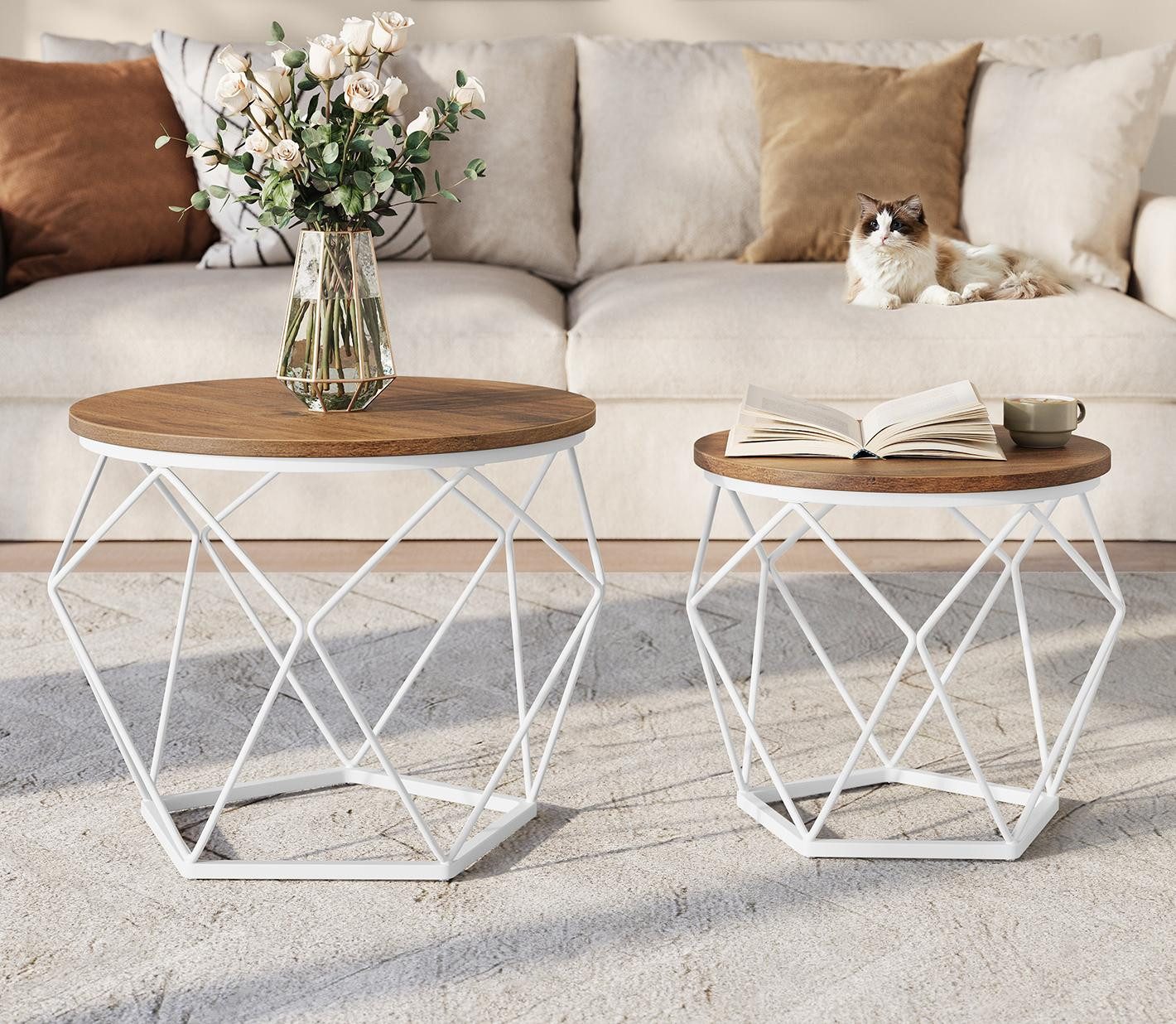 VASAGLE Couchtisch (2er Set), Beistelltisch, abnehmbare Tischplatte, Ø50x40 günstig online kaufen