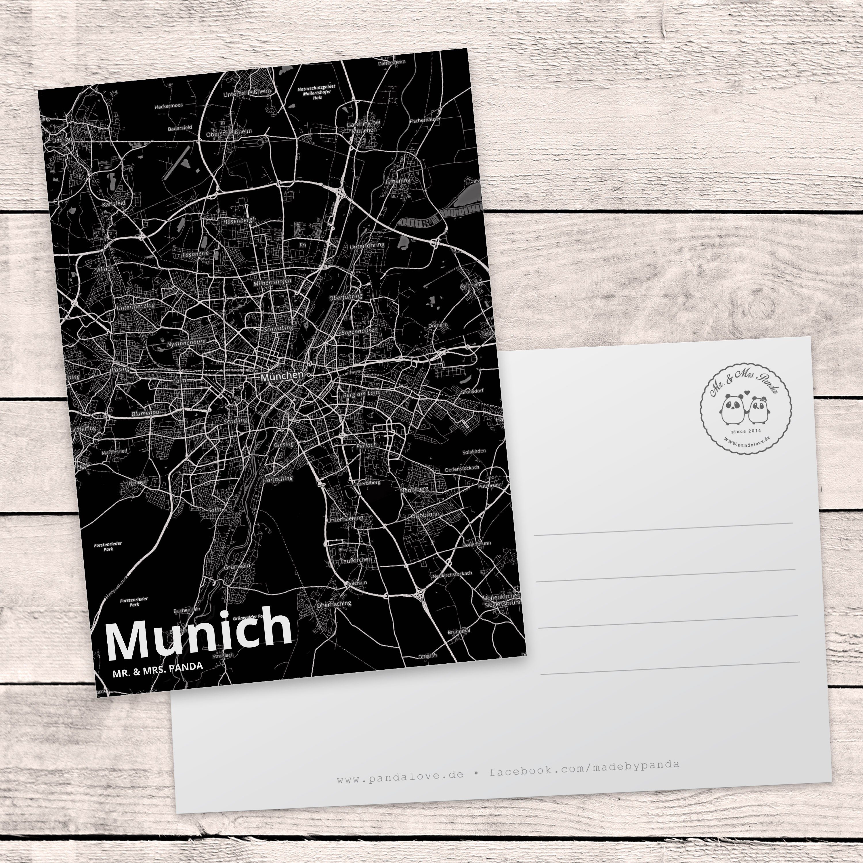 Mr. & Panda Grußkarte, Einladungskarte, Einl Mrs. Stadt, Dorf, Ort, Geschenk, Munich - Postkarte