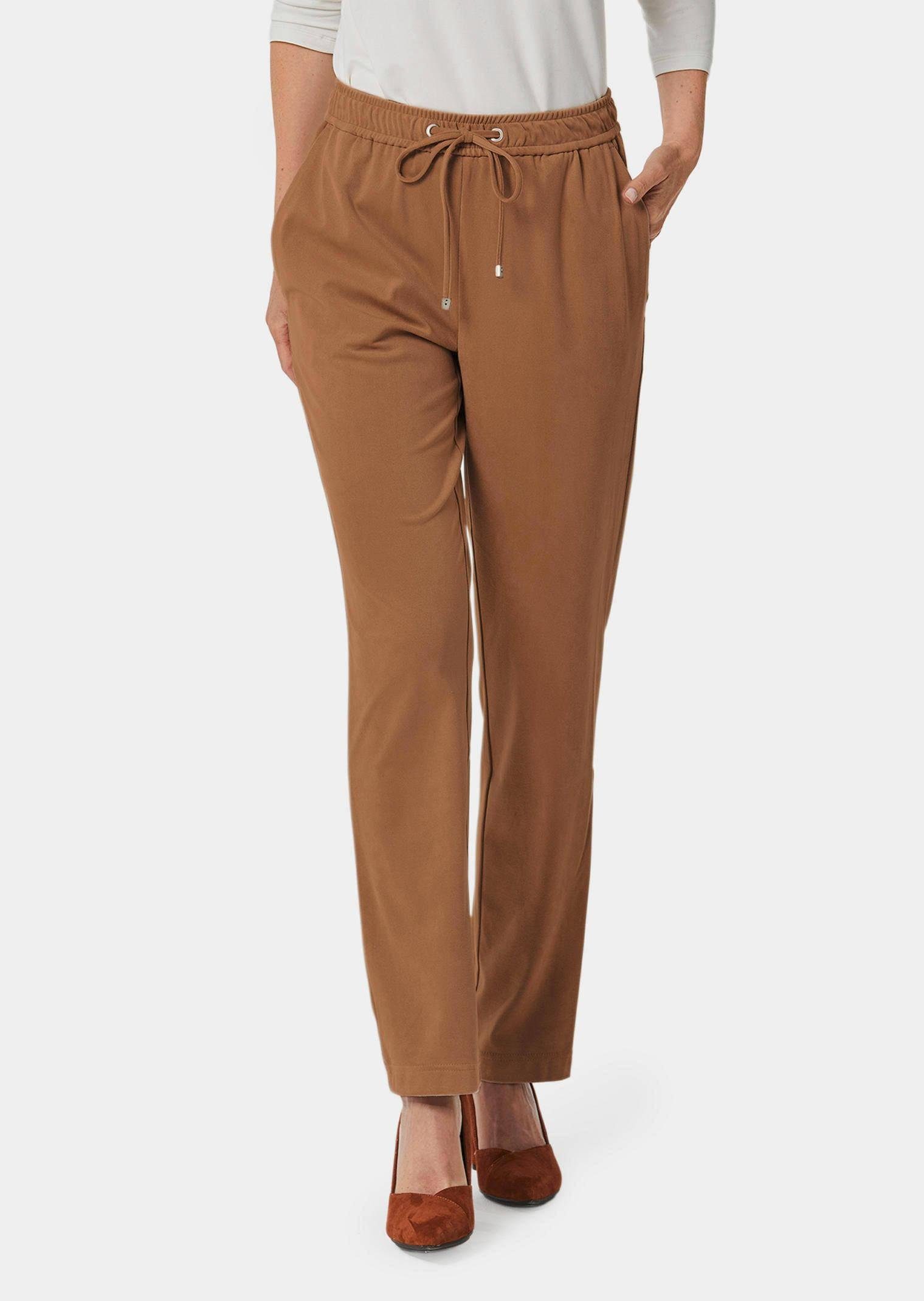 LOUISA Hose superweichem Bi-elastische Stoffhose Veloursleder-Look in camel GOLDNER