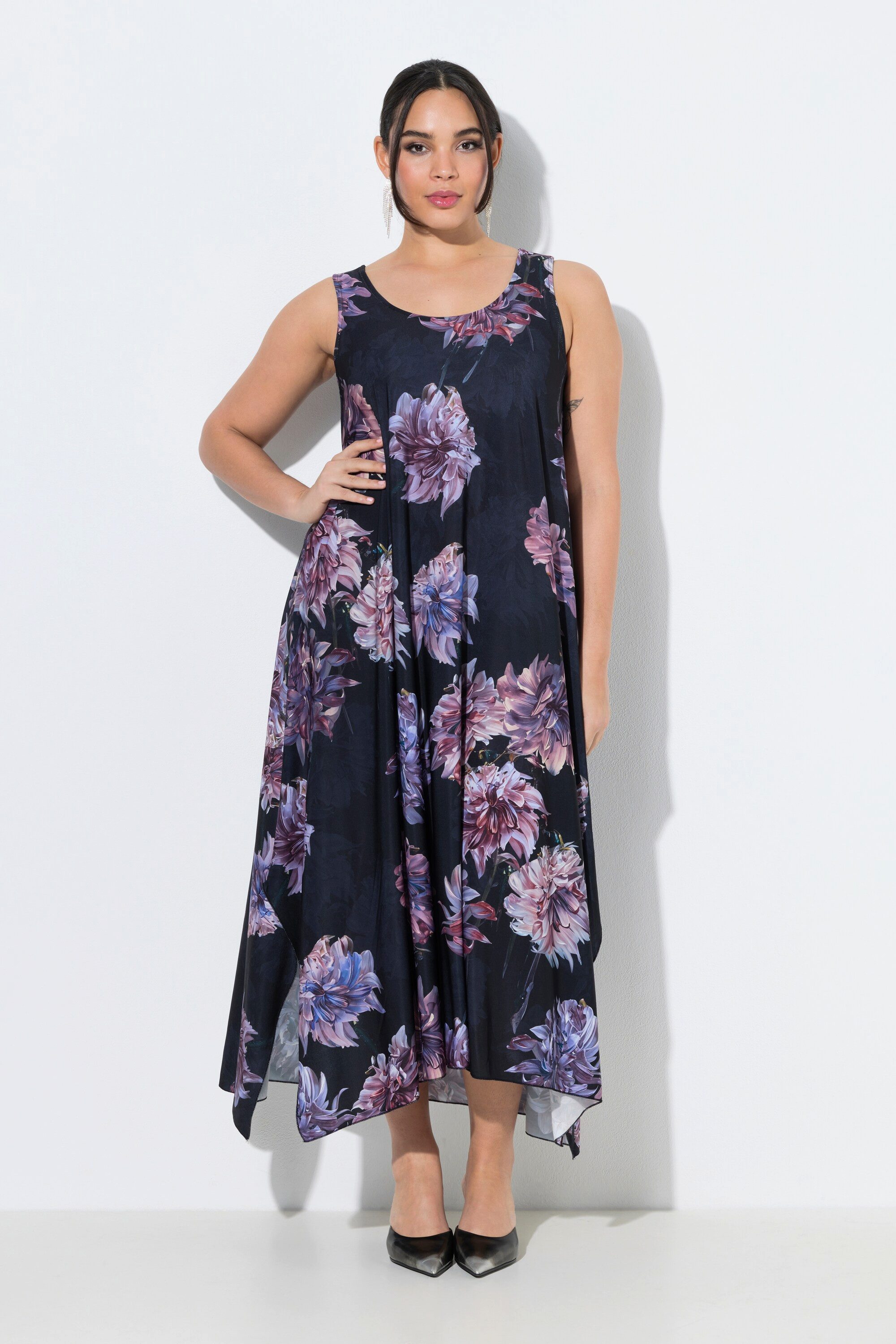 Ulla Popken Cocktailkleid Midikleid Blüten Rundhals ärmellos günstig online kaufen