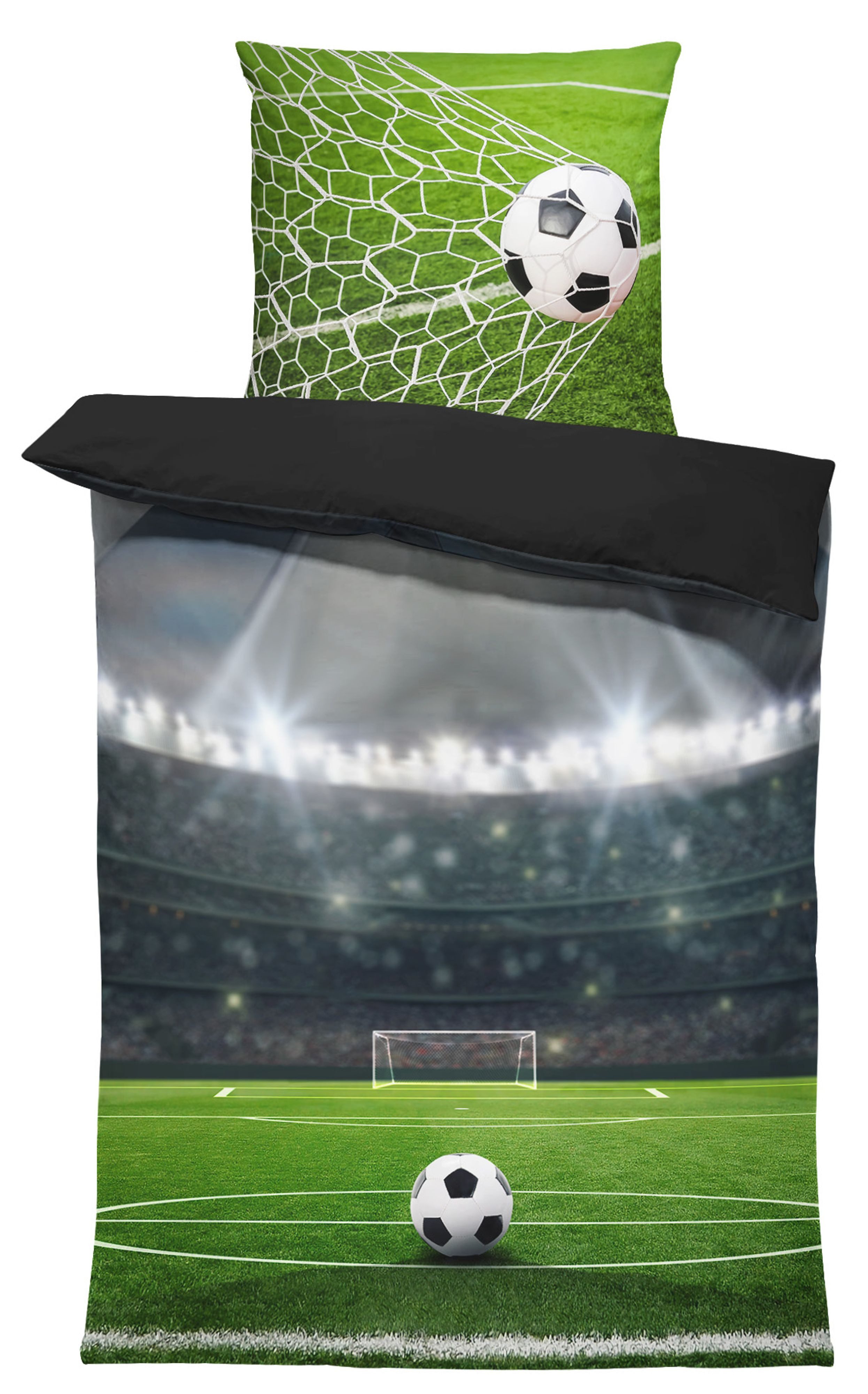 One Home Bettwäsche Fotodruck, Mikrofaser, 2 teilig, Fußball Stadion Kinder Jungen, Knitterfrei Weich für Sommer und Winter