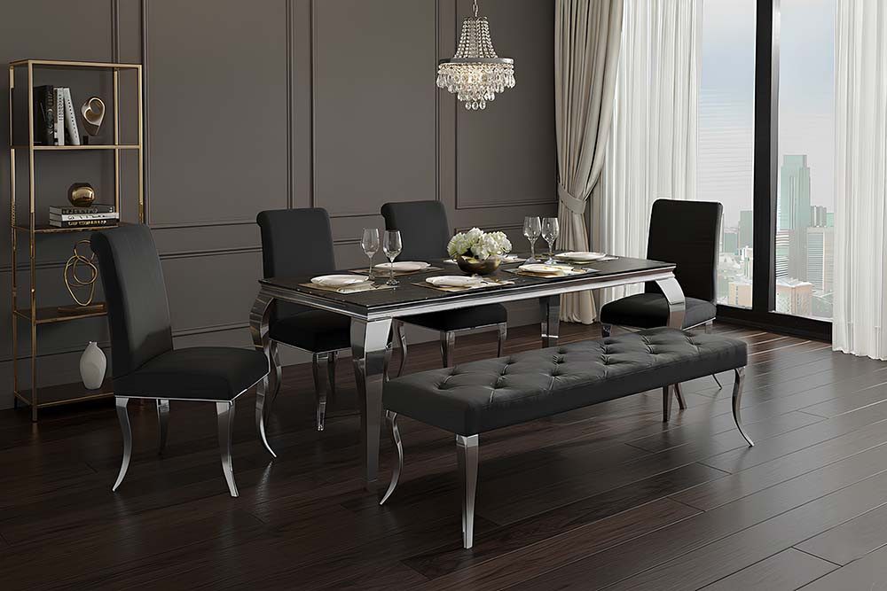 riess-ambiente Sitzbank MODERN BAROCK DELUXE 170cm schwarz/silber- Samt, Edelstahl, gepolstert (Einzelartikel, 1-St), Polsterbank mit Zierknöpfen - ideal für glamouröse Essbereiche & Flure