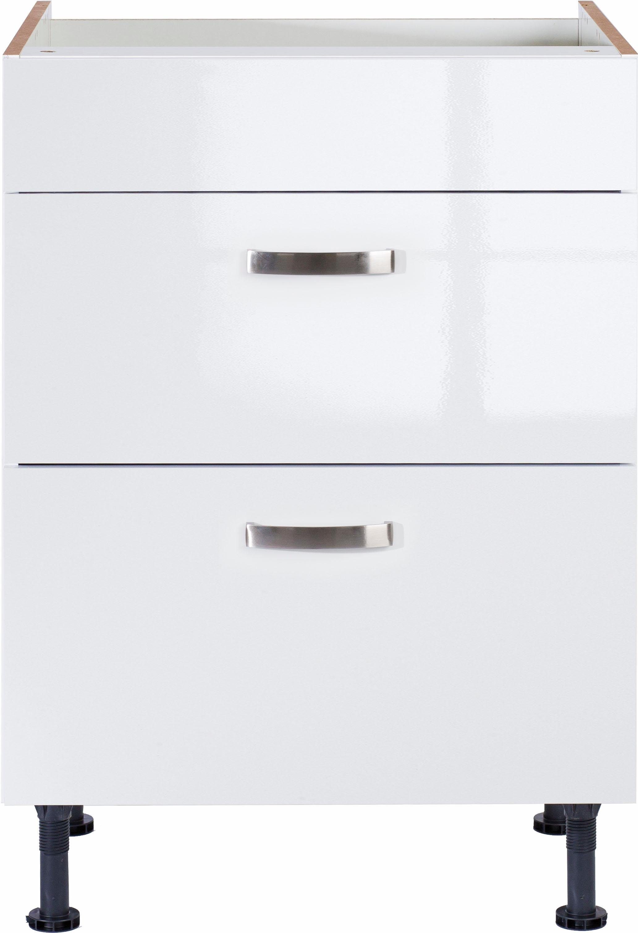 Vollauszügen OPTIFIT mit Glanz/weiß | 60 weiß weiß Cara Breite und Kochfeldumbauschrank cm, Soft-Close-Funktion