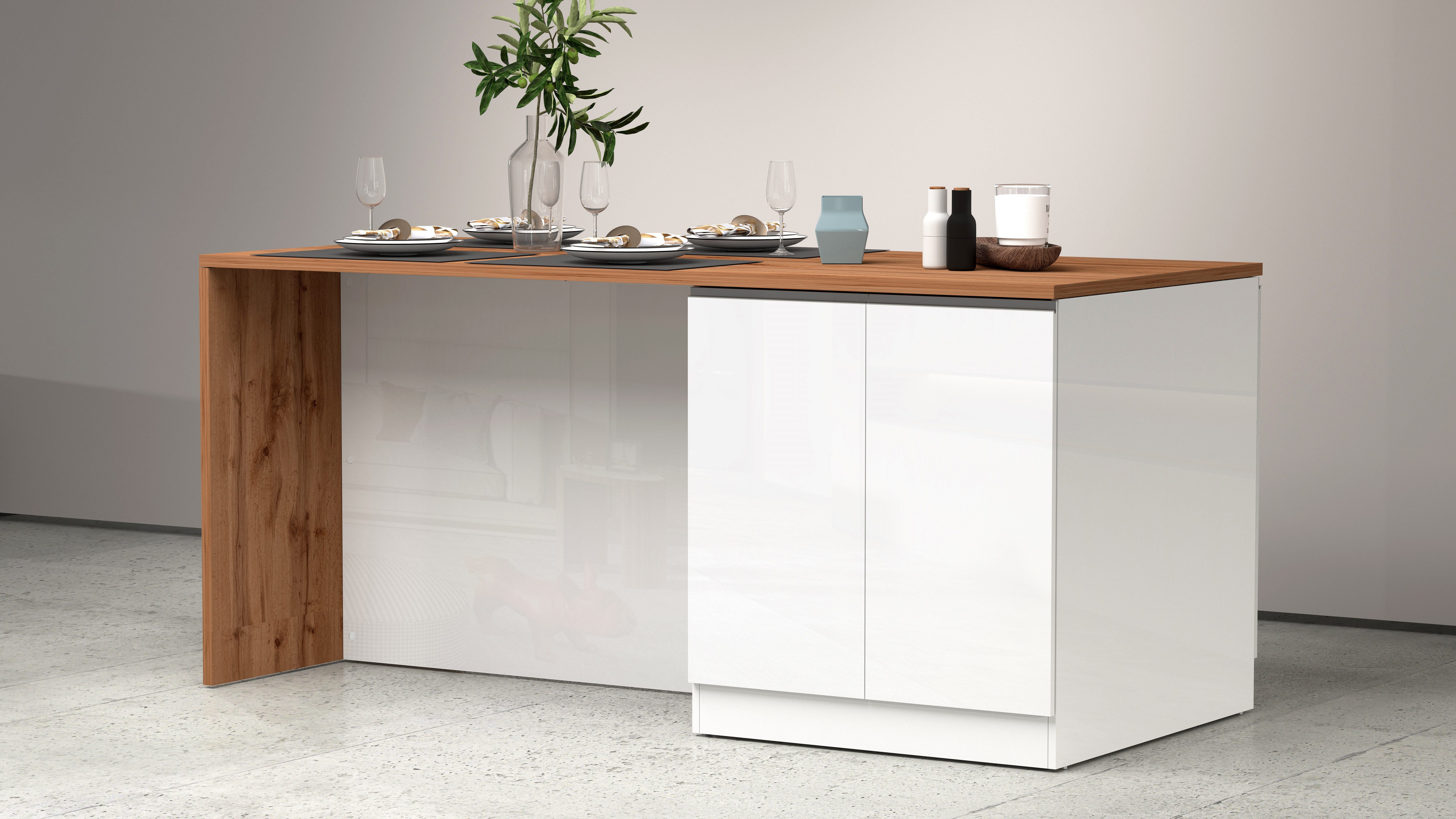 KOCHSTATION Kücheninsel Sole,Kochinsel,Küchenarbeitsblock,Inselküche,Arbeitsinsel, Breite 200 cm mit 4 Türen,4 Fächer, Arbeitsplatte, Aluminiumgriff