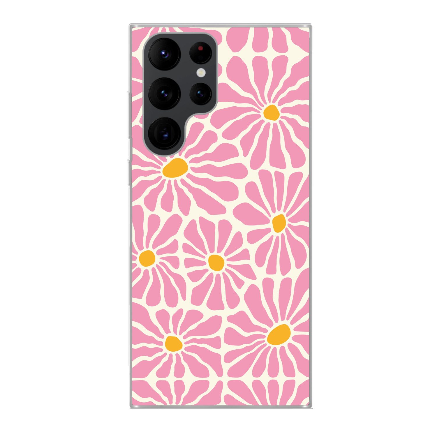 MuchoWow Handyhülle für Samsung Galaxy S22 Ultra Blumen - Muster - Rosa - Beige - Orange, Phone Case, Silikon, Schutzhülle Dünn
