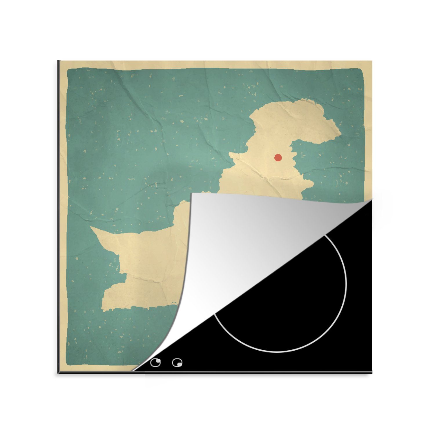Illustration Arbeitsplatte Pakistan Vinyl, für (1 tlg), Ceranfeldabdeckung, im cm, MuchoWow küche Herdblende-/Abdeckplatte 78x78 einer Retrostil, von Karte