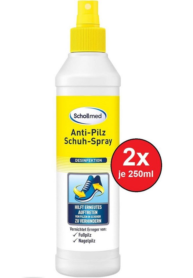 Scholl Fußpflegespray Anti-Pilz Schuh-Spray Vernichtet Erreger Fußpflege 250ml dermatologisch getestet, 2-tlg., Schuhdesinfektionsspray mit Langzeitwirkung Schutz Pflege