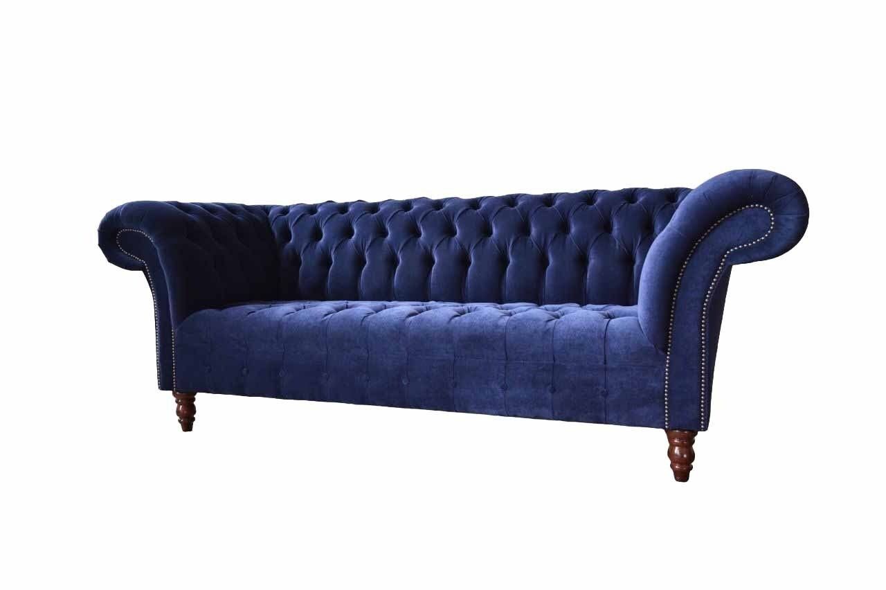 Made Neu, Sofa Chesterfield Couch Europe Design Textil Sofa 3 Luxus Sitz In Polster Blau JVmoebel