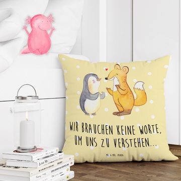 Mr. & Mrs. Panda Dekokissen Fuchs & Pinguin gehörlos - Gelb Pastell - Geschenk, Sofakissen, Kisse, Weiche Mikrofaser