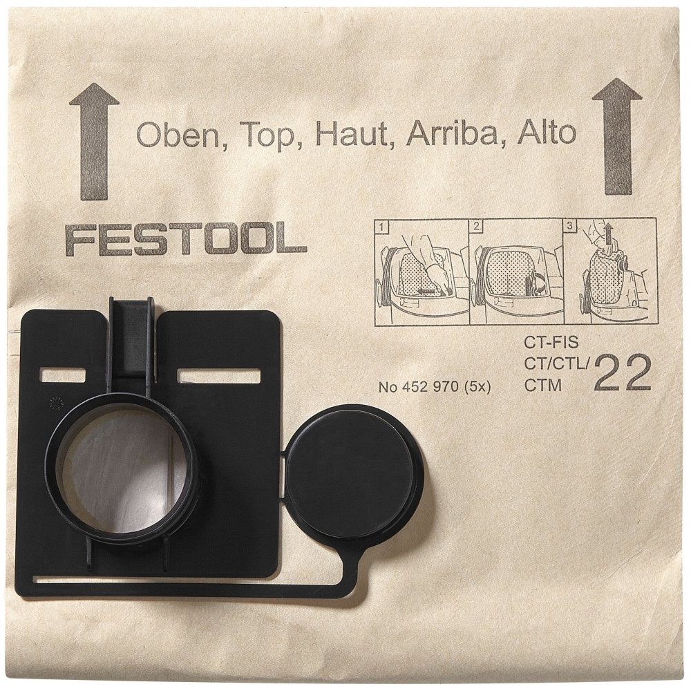 FESTOOL Staubsaugerbeutel Filtersack FIS-CT 55/5 (452973), 5 Stück