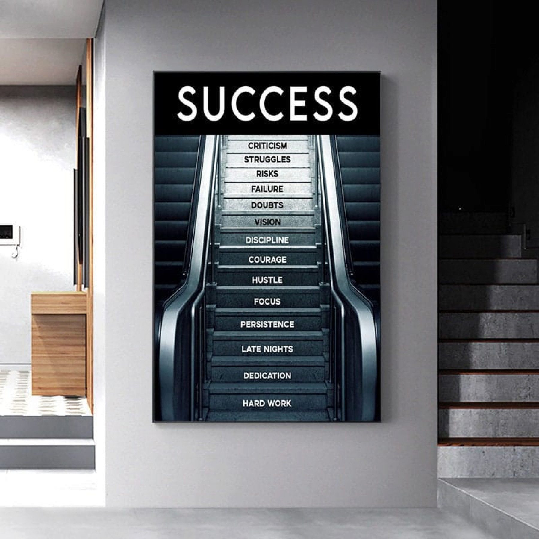 JUSTGOODMOOD Poster Motivation Erfolg Treppe Wandbilder Wohnzimmer Schlafzimmer Deko Print, (1 St)