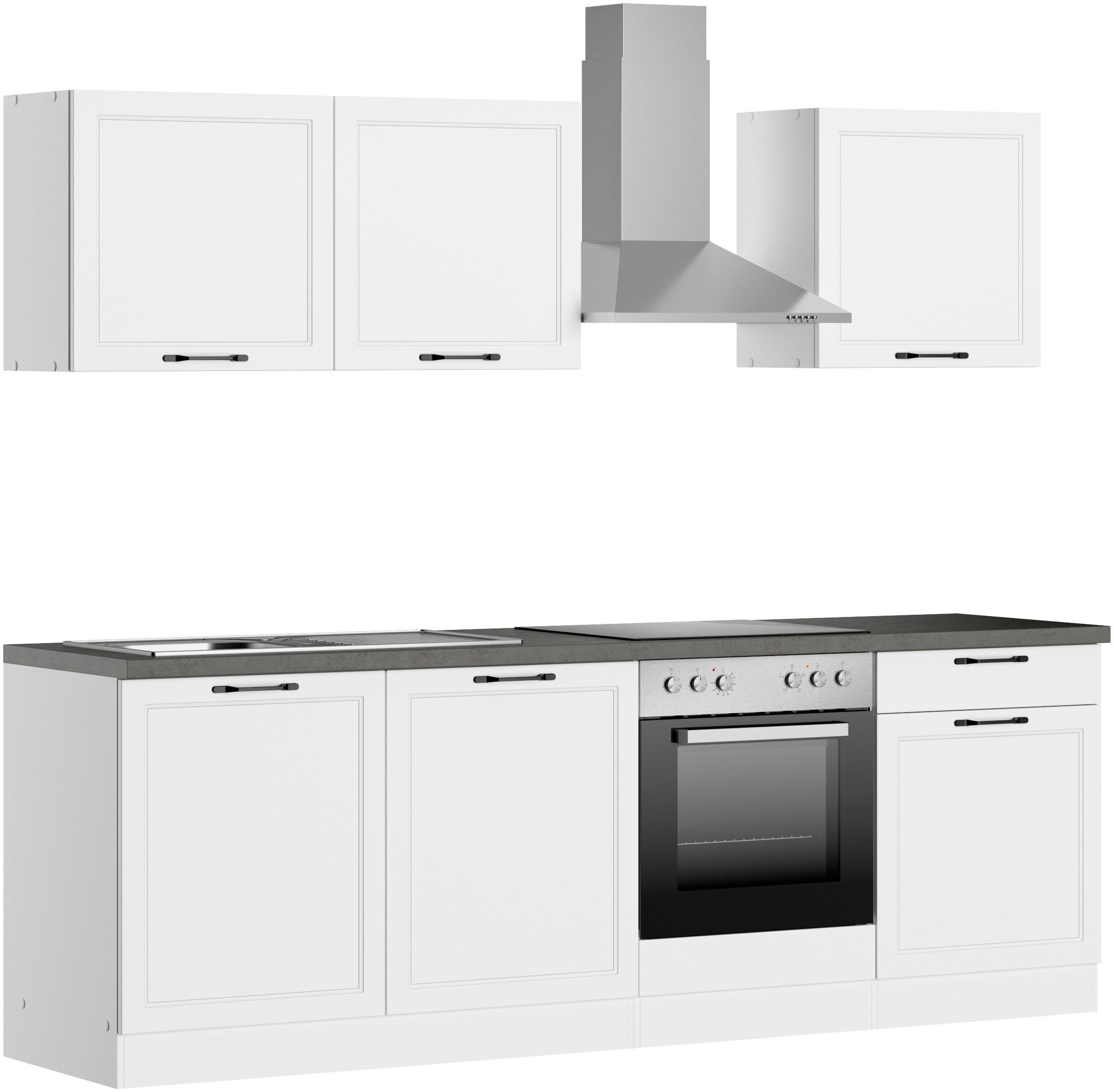 KOCHSTATION Küchenzeile KS-Lani, mit MDF-Fronten, Breite 240 cm, wahlweise mit E-Geräten, Höhen-Ausgleichsfüße 0-4 cm