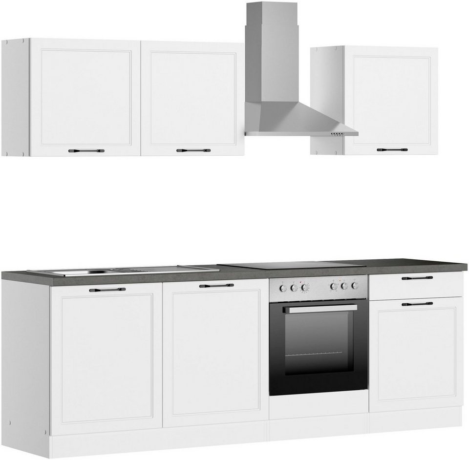 Küchenzeile mit 0-4 wahlweise HELD Lani, MÖBEL cm Breite -Geräten, E MDF-Fronten, (B/T/H): cm, 240 mit Maße 240/60/200 cm, Höhen-Ausgleichsfüße