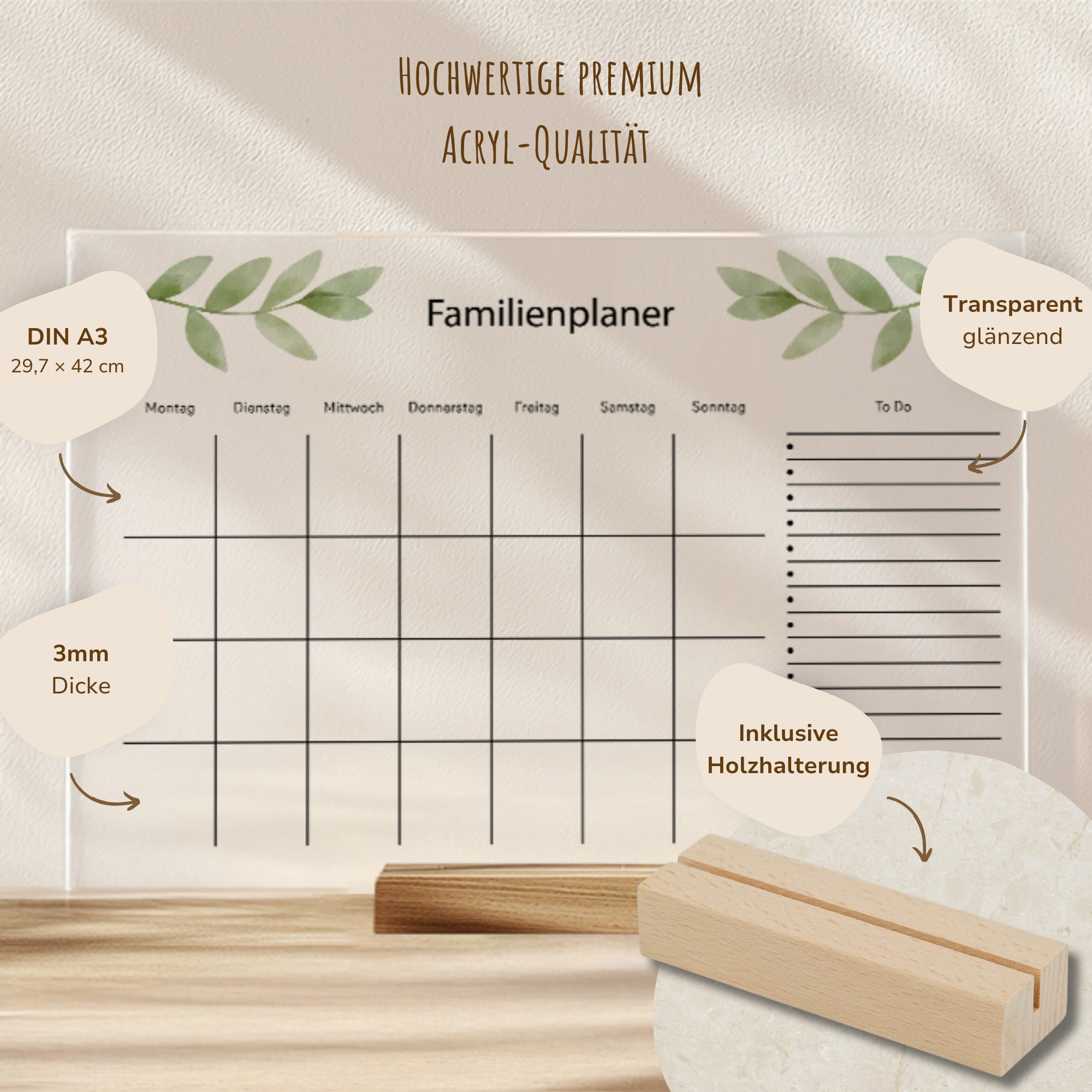 MeinBaby123® Tischkalender Acrylglas Wochenplaner abwischbar, Wochenplan, wiederverwendbar, Familienplaner, Notizen, To Dos, Terminkalender, Wandkalender – Bild 5 von 5