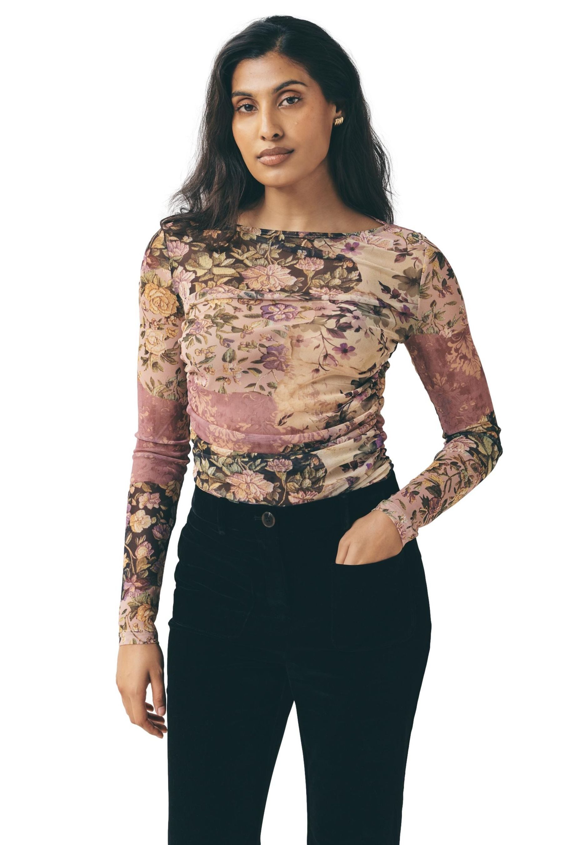 Next Langarmshirt Langärmeliges Sweatshirt mit Netzstoff (1-tlg) günstig online kaufen