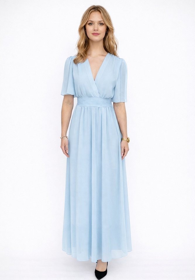 Elara Maxikleid Damen Maxikleid mit V-Ausschnitt, Flügelärmeln und gesmokter Taille (1-tlg)