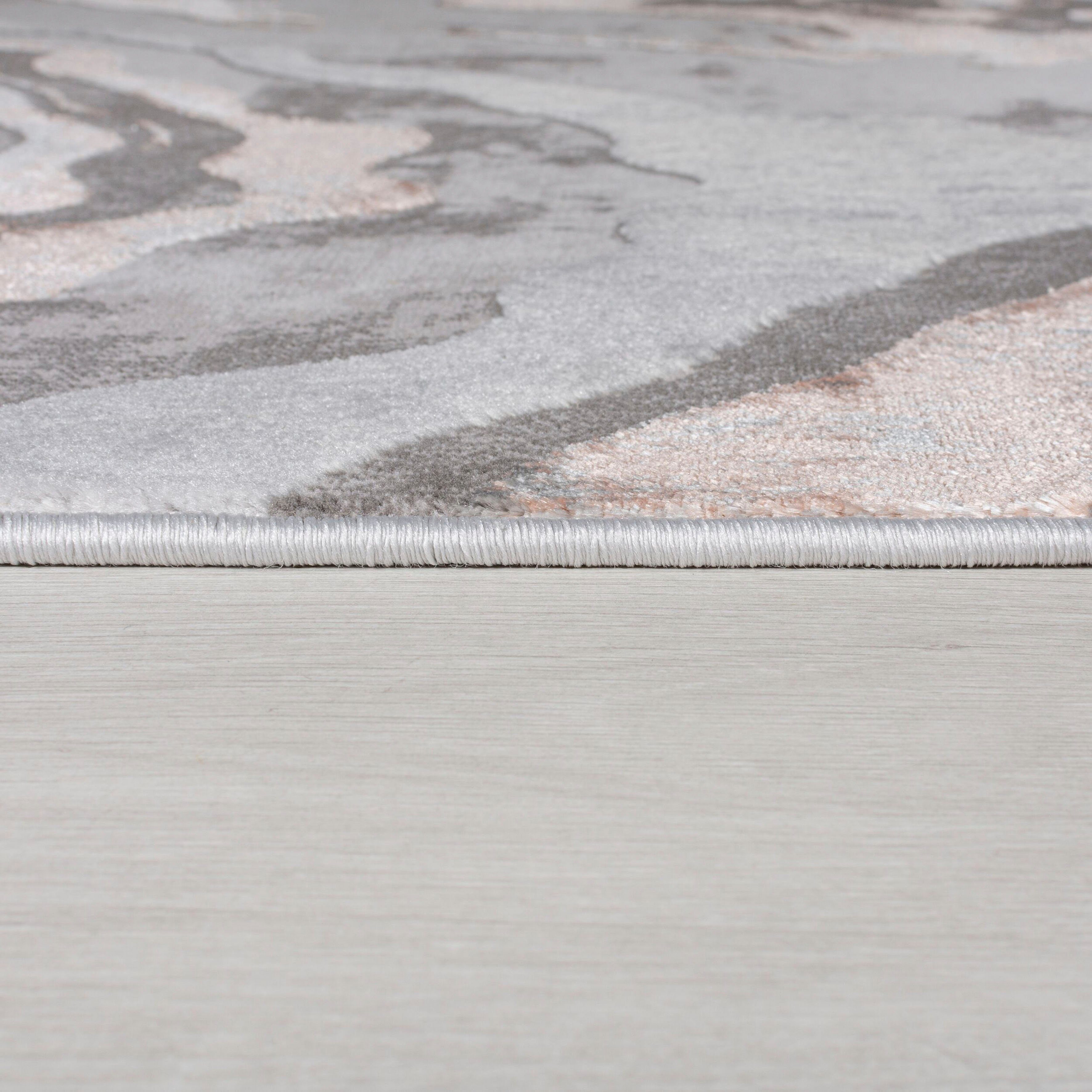 Läufer Marbled, FLAIR rosé mm, 12 modernes Teppichläufer RUGS, mehrfarbig, Marmor-Design, rechteckig, Glanz, dezenter Höhe