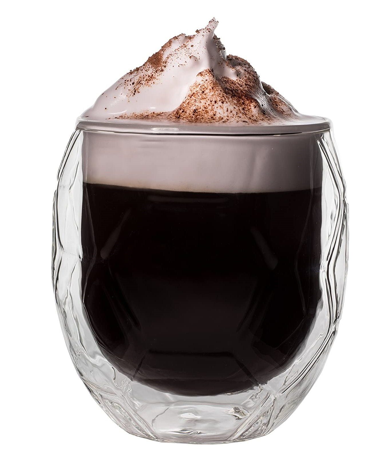 Gläser-Set 4x Cappuccino Glas Kaffeeglas Fußball 350ml Thermoglas Doppelwandig