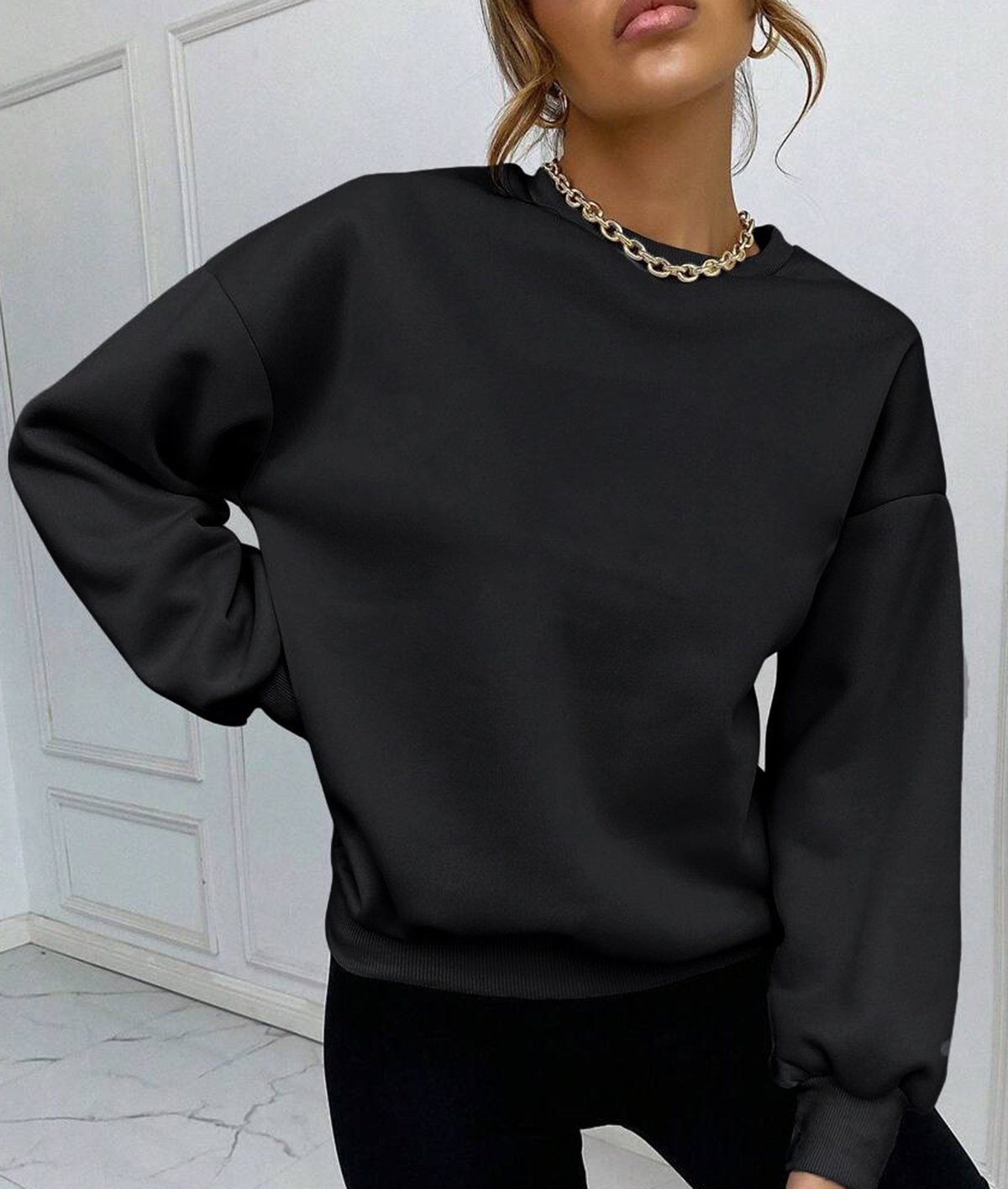 RMK Rundhalspullover Damen Pulli Pullover Hoodie Oversize Loose Fit Basic E günstig online kaufen