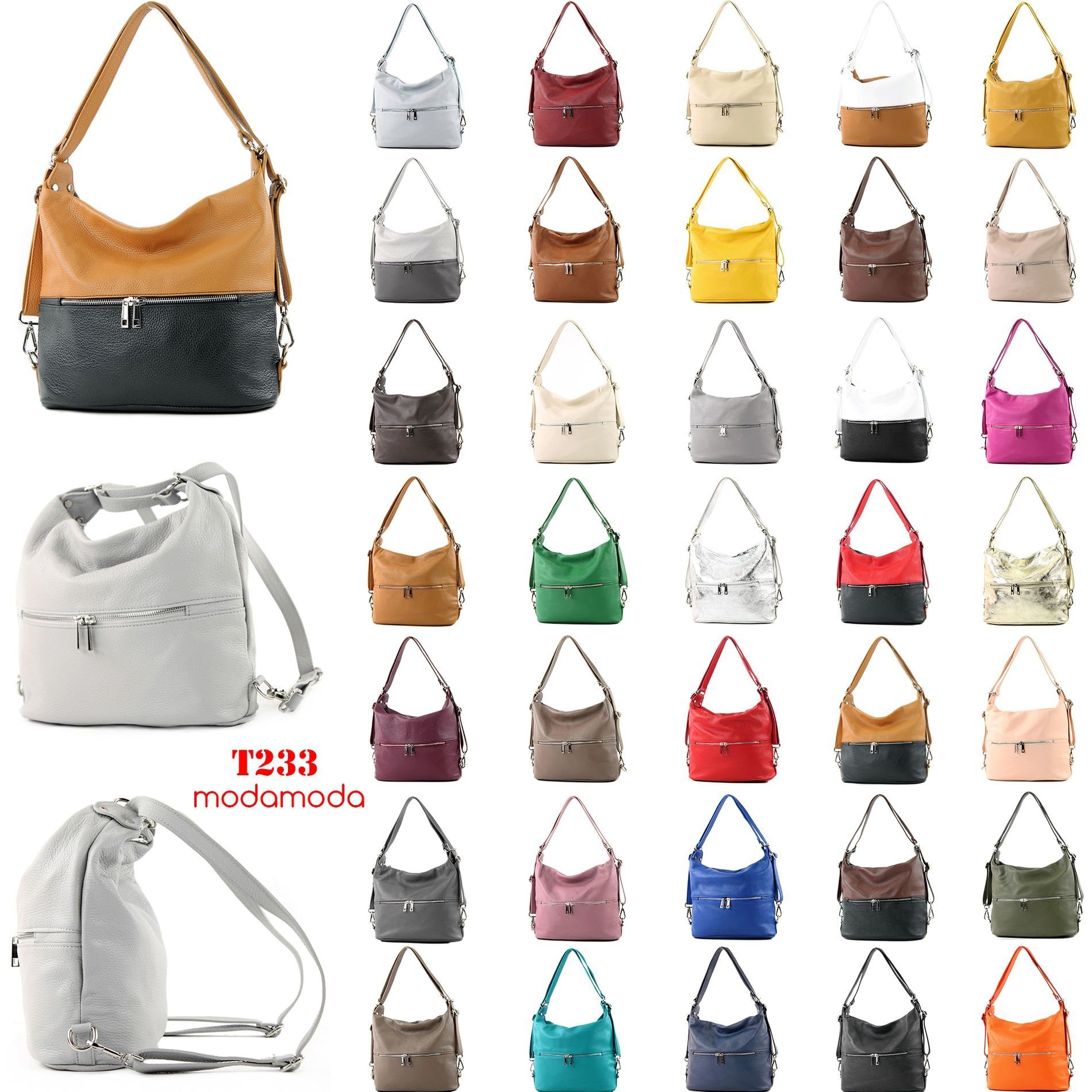 modamoda Schultertasche in Italy Senfgelb T233, de Handmade Echtleder