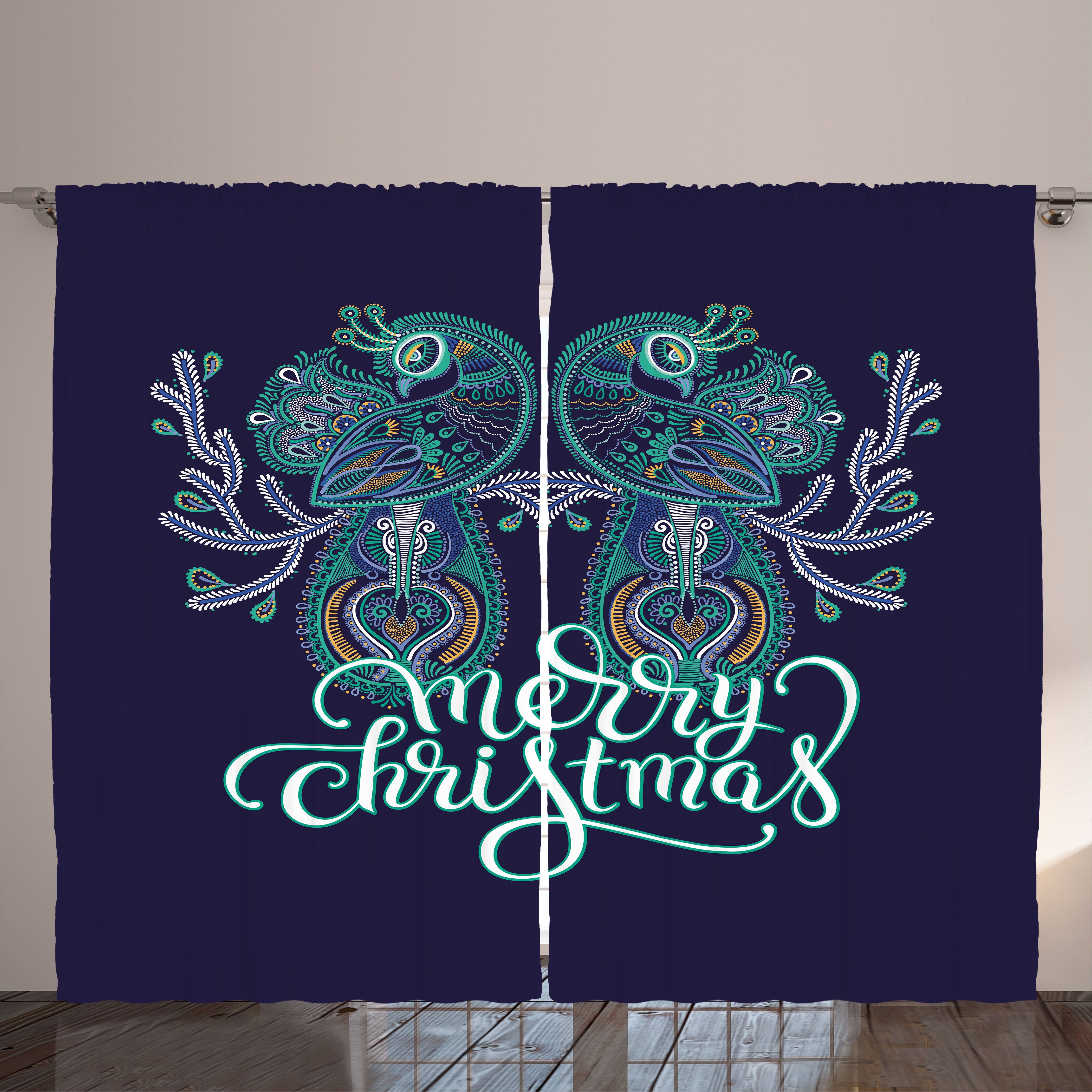 Gardine Schlafzimmer Kräuselband Vorhang mit Schlaufen und Haken, Abakuhaus, Peacock Weihnachten Bohemian Vögel