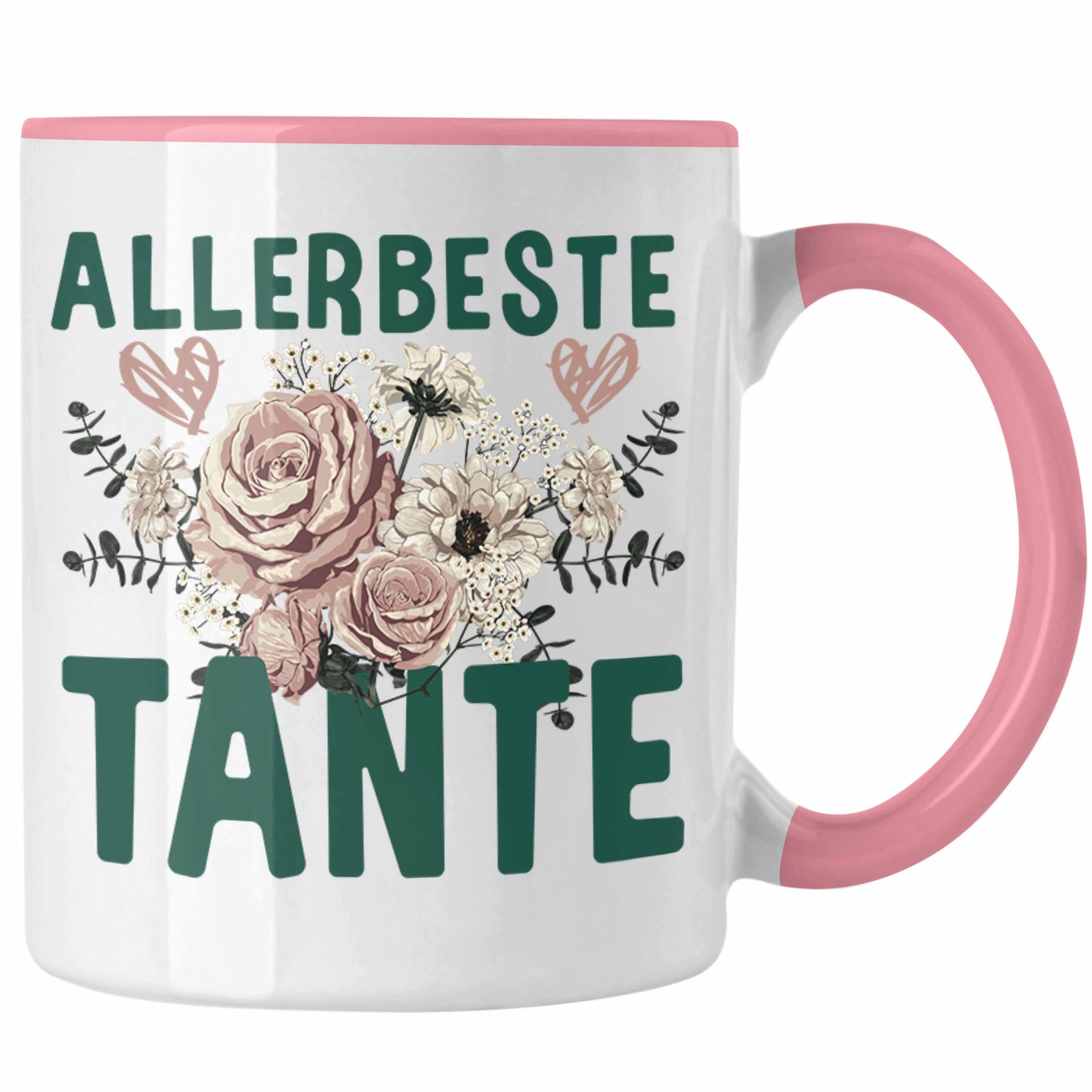 Trendation Tasse Trendation - Beste Tante der Welt Geschenk Tasse mit Spruch Kaffeetasse für Allerbeste Tante Rosa