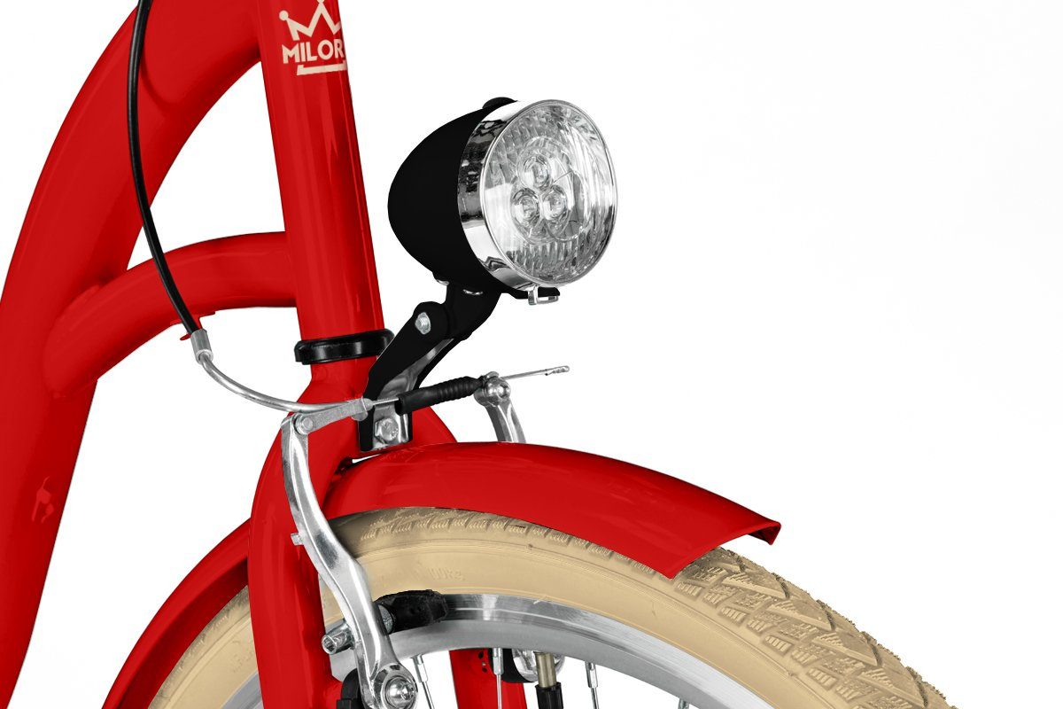 Rot 26 Zoll Komfort Fahrrad Citybike Mit Weidenkorb Vintage Damenfahrrad Hollandrad 3-Gang Shimano