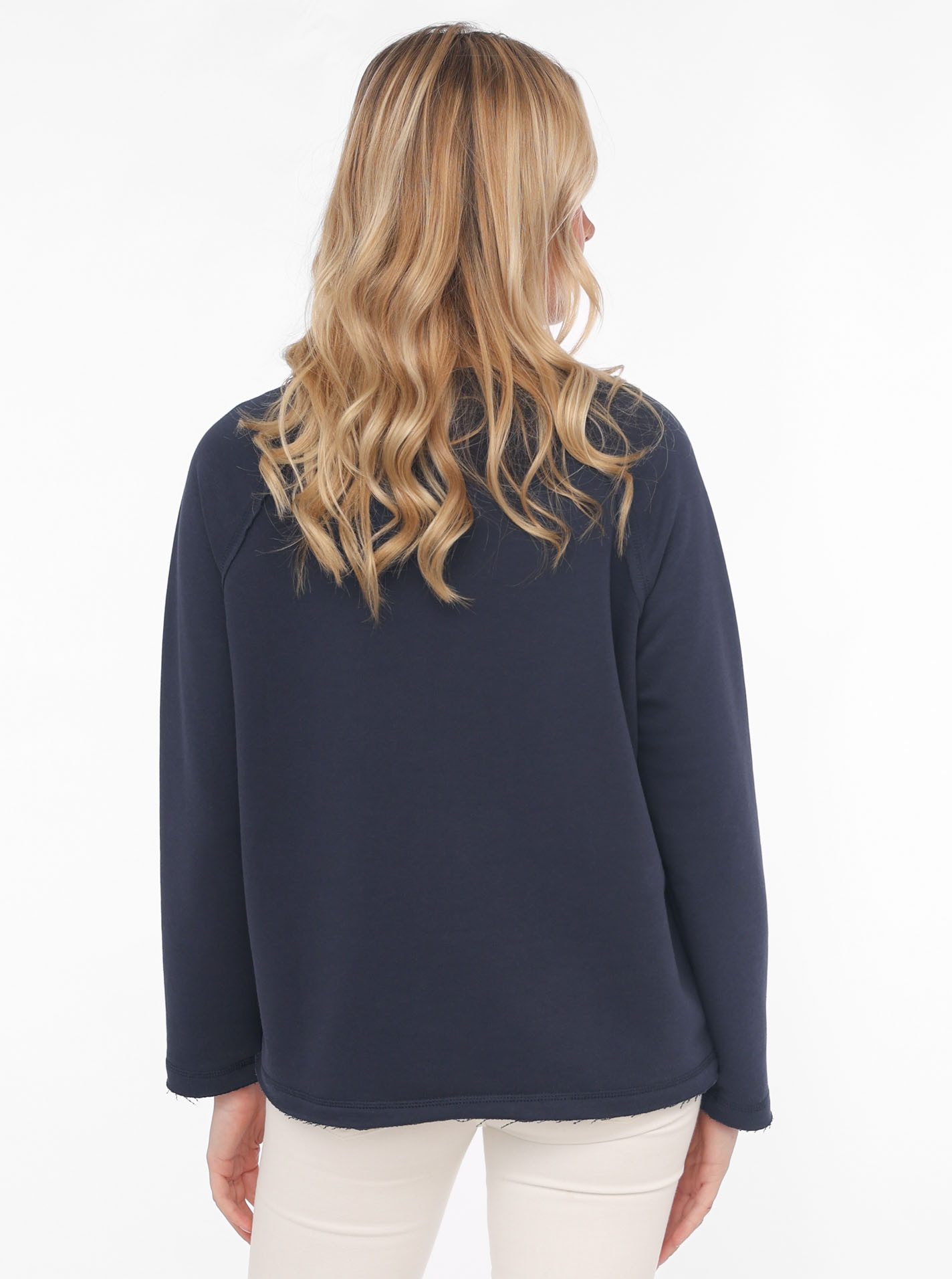 Zwillingsherz Sweatshirt "Glücklich am Meer" mit Used-Look Kanten, Leuchtturm gestickt