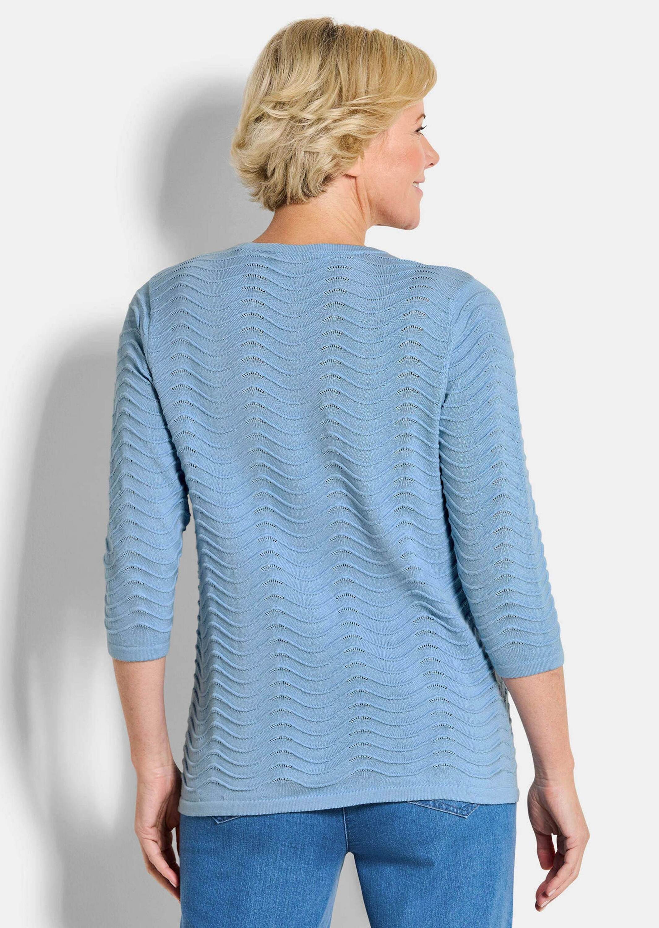 GOLDNER Strickpullover Sommerpullover mit Wellenstruktur Baumwollpullover mit Rundhals und 3/4-Ärmeln