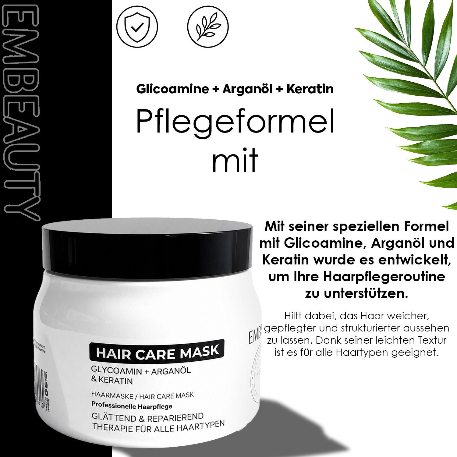 EMBEAUTY Haarmaske Keratin Haarmaske – Intensive Pflege & Feuchtigkeit, 500 ml