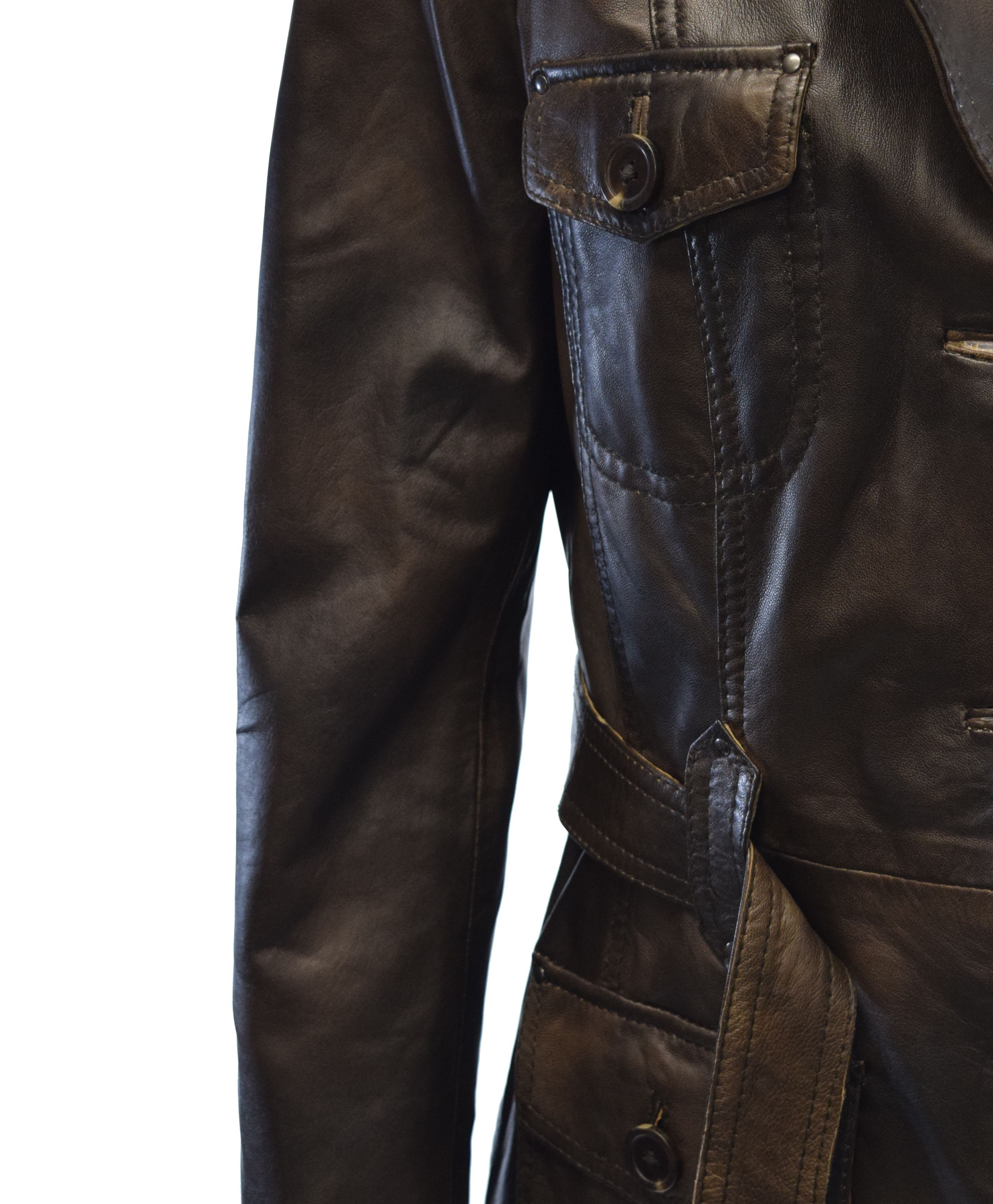 Zimmert Leather Ledermantel Sabina mit Ledergürtel, Brusttaschen, Schwarz, Braun, Cognac – Bild 5 von 5