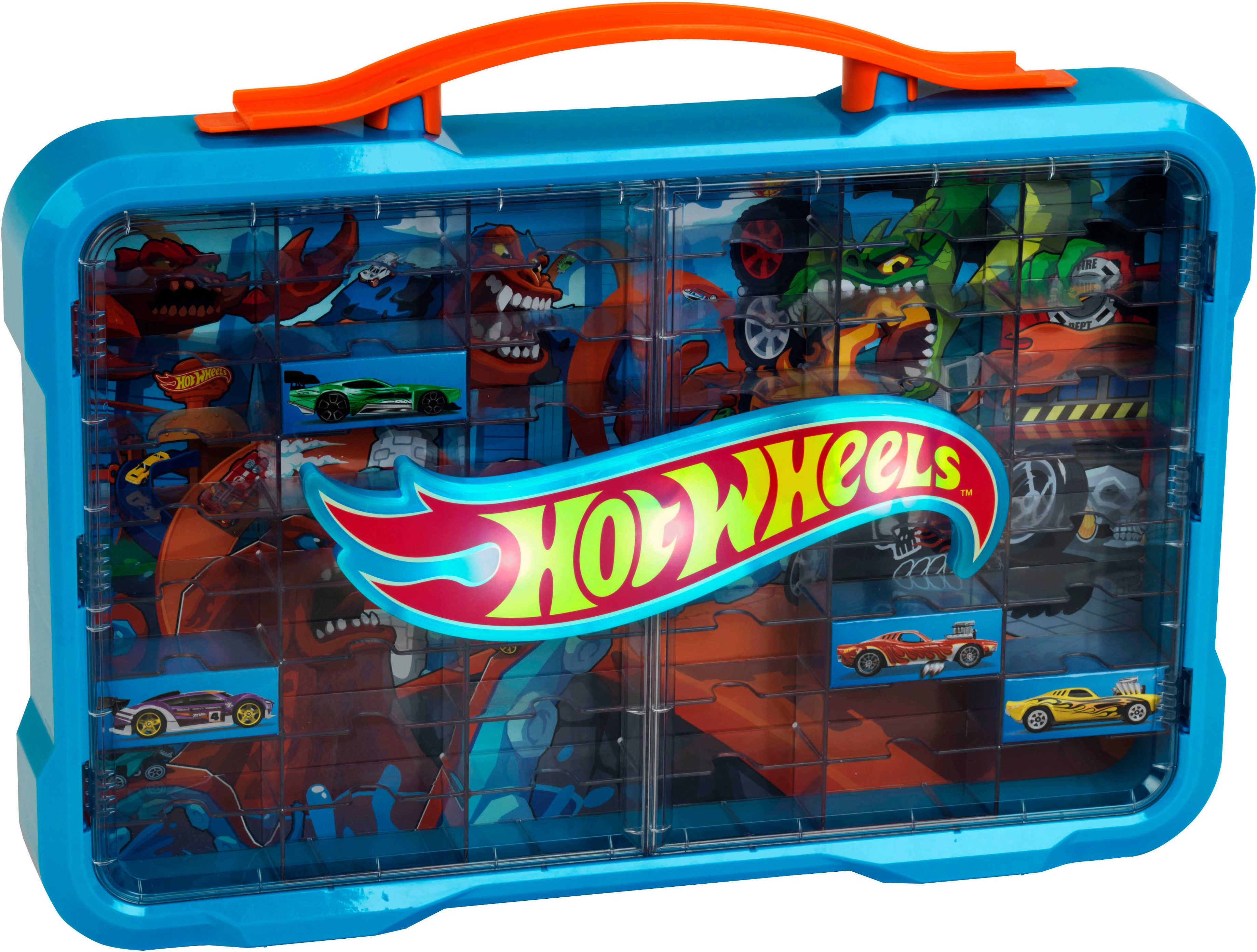 Small collector's case/display case for 54 cars, with illuminated Hot Wheels logo