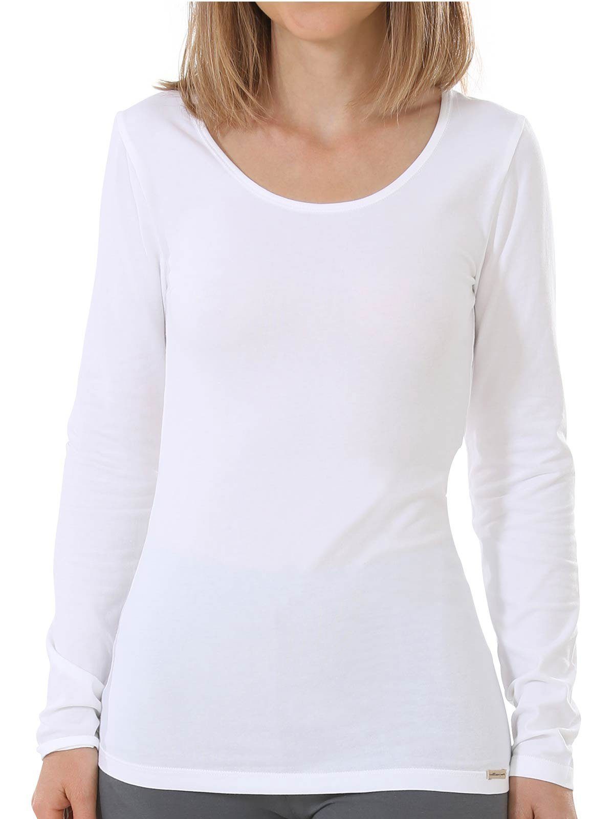 COMAZO Unterhemd Damen Baumwoll Langarm Shirt (Stück, 1-St) Vegan weiss