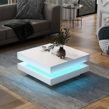 BlingBin Couchtisch moderner technologischer Stil, Futuristischer Look,16-farbiger LED-Beleuchtung,70x70x36 cm