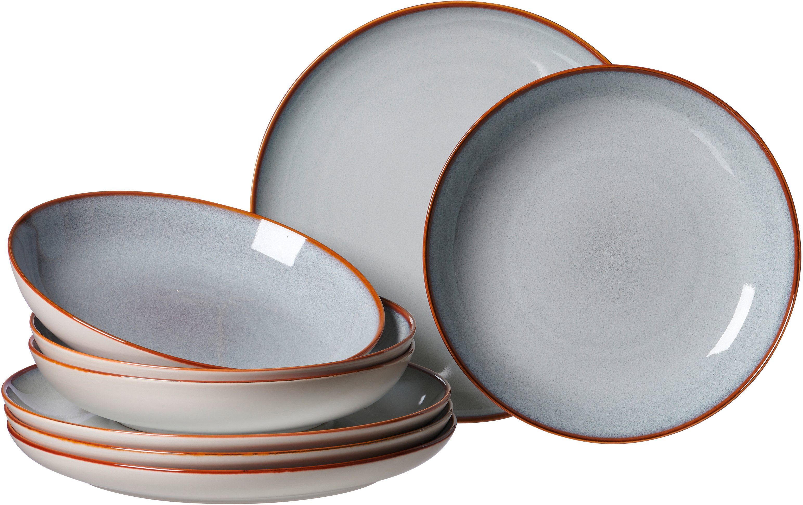 Ritzenhoff & Breker Tafelservice Teller Set, Geschirr-Set Portofino (8-tlg), 4 Personen, Steinzeug, Reaktivglasur, jedes Stück ein Unikat, 8 Teile, für 4 Personen