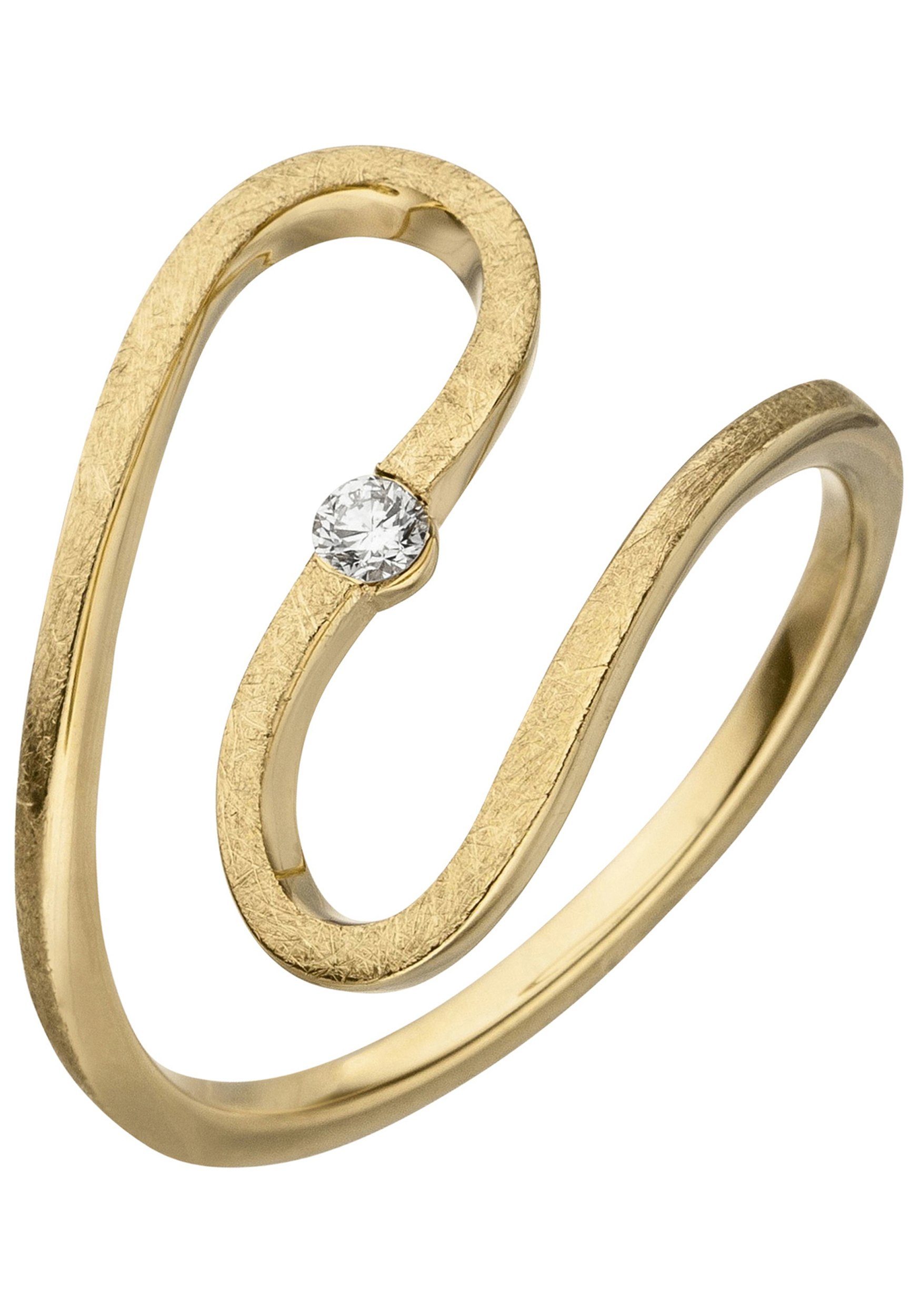 0,05 JOBO 585 Gold Fingerring, geschlängelt eismatt mit Diamant