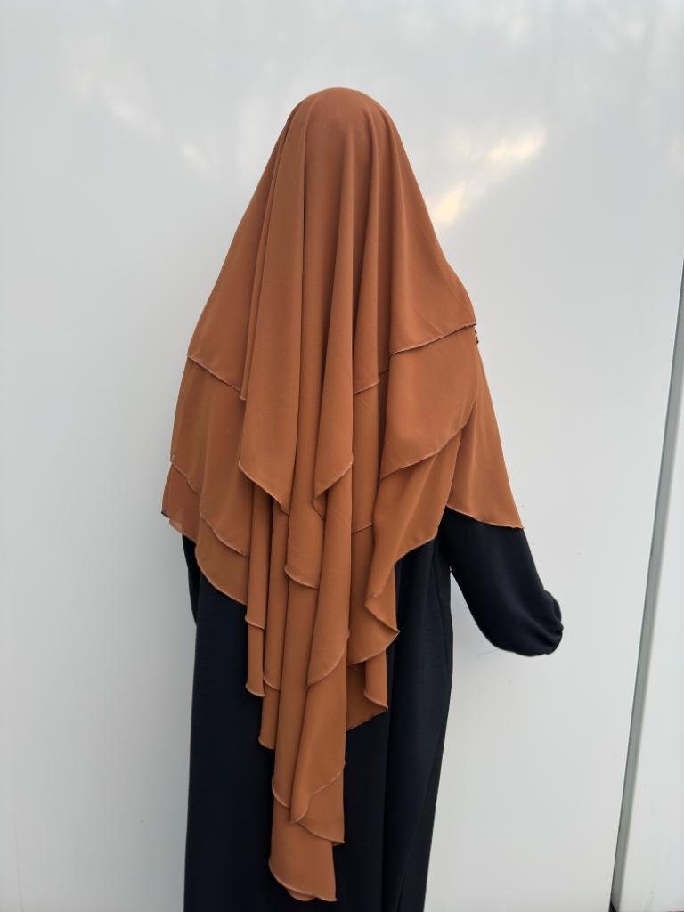 Chiffon Dreilagiger Orange/Braun Hijab Bedeckung Kopftuch Aymasal locker Kopftuch Khumur Khimar
