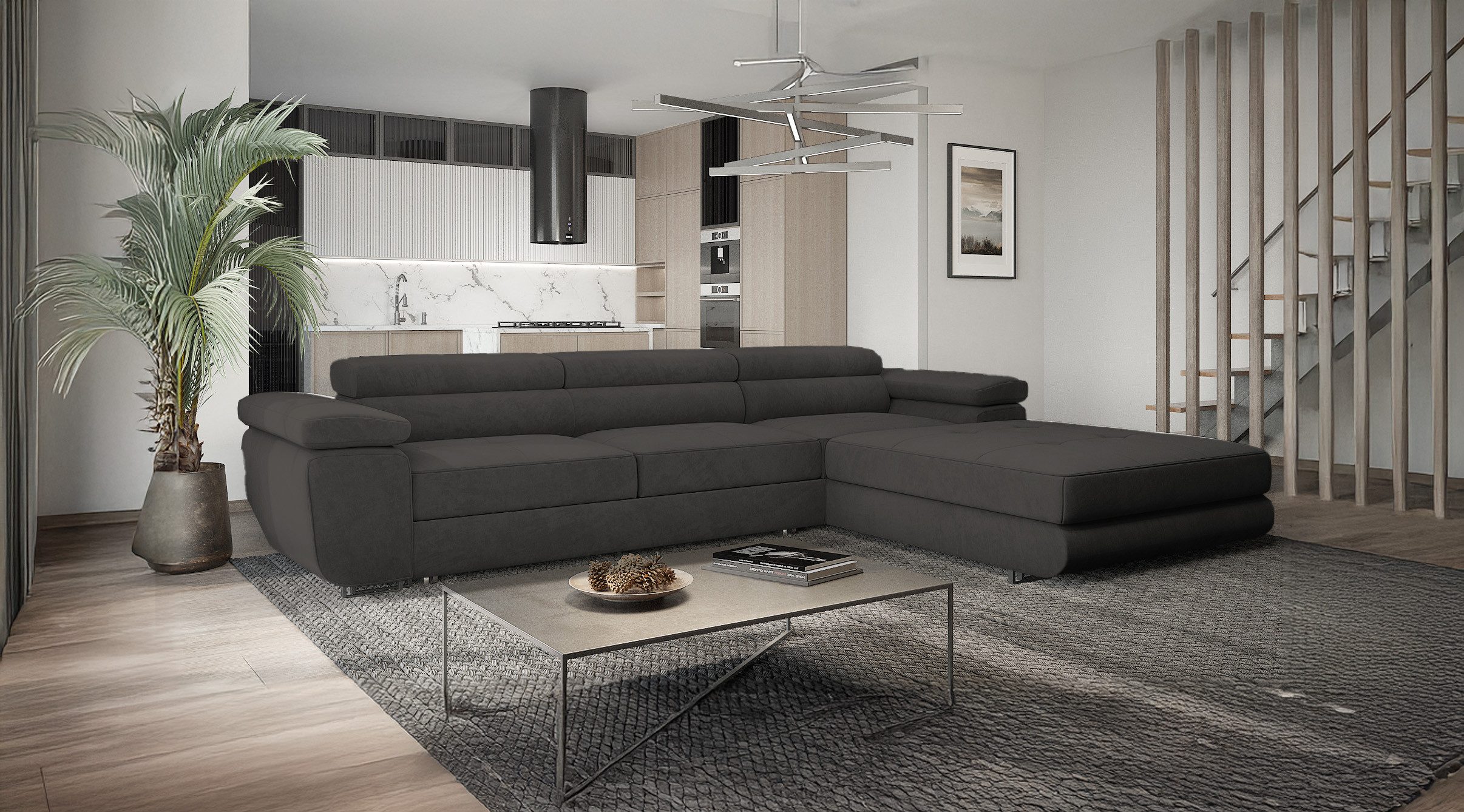 Goldstoff Ecksofa mit Schlaffunktion und Bettkasten, Designer Schlafsofa mi günstig online kaufen