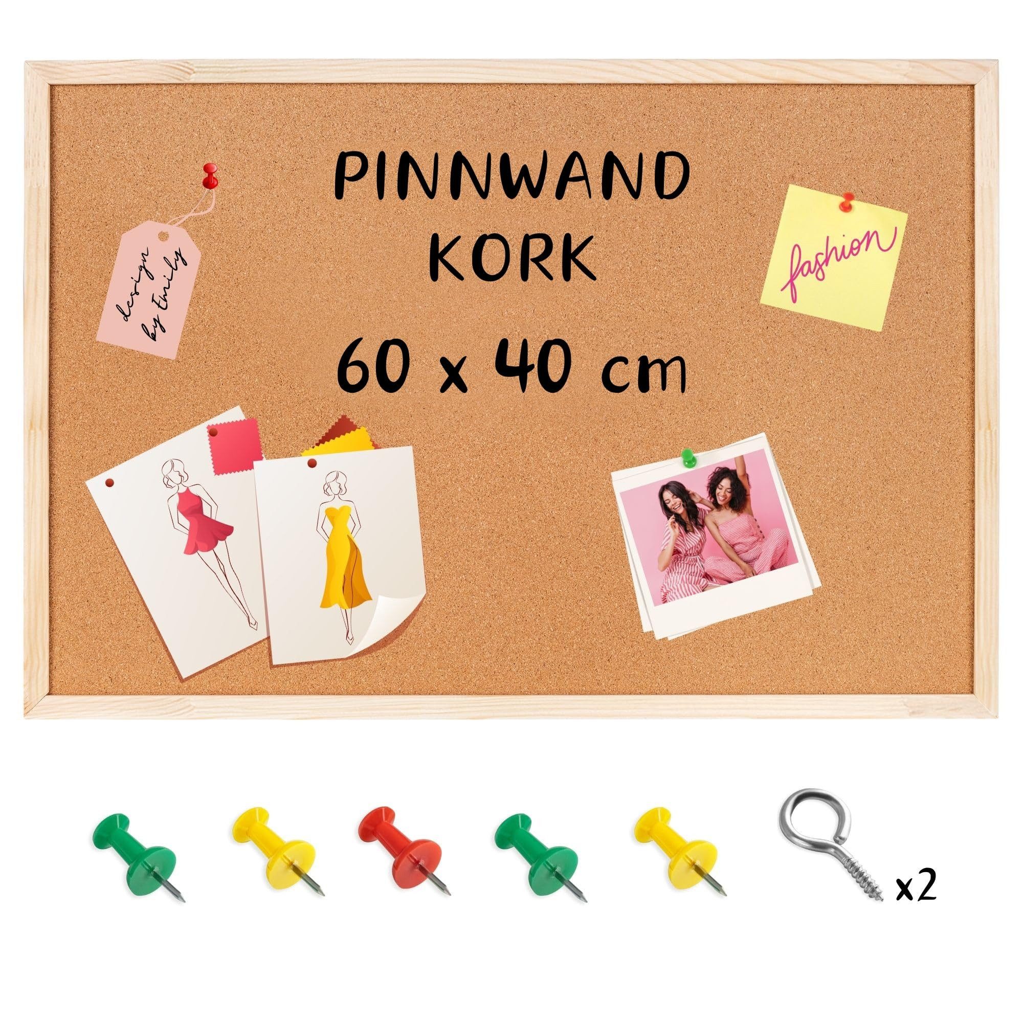 Creative Deco Pinnwand Große Pinnwand Kork, inkl. 5 Pinwandnadeln