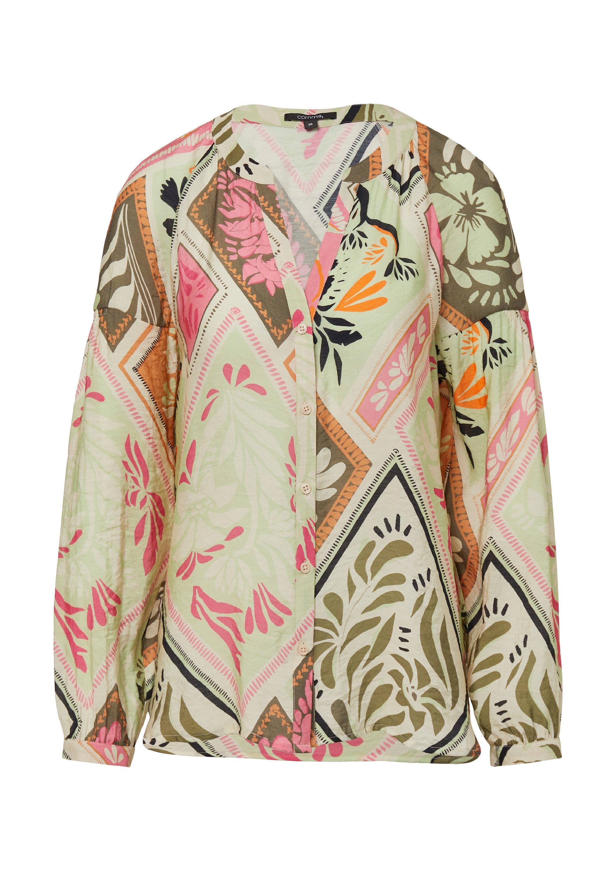 comma Langarmbluse Bluse Leichte Tunikabluse mit All-over-Print