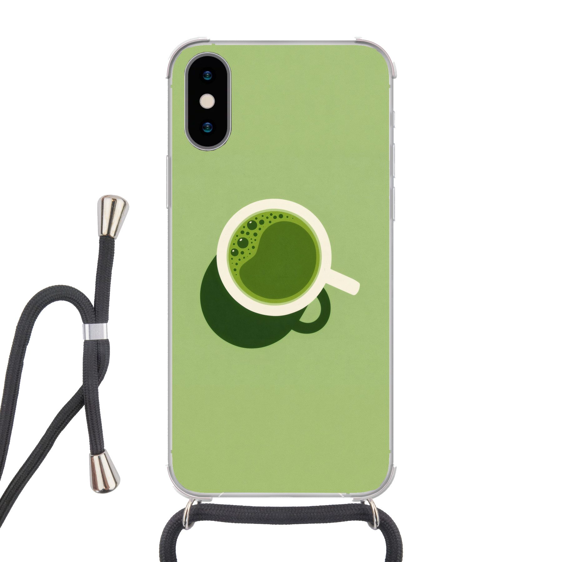 MuchoWow Handyhülle für Apple iPhone XS Minimalistisch - Becher - Matcha -Grün, Tragbare Handyhüllen mit Kette zum umhängen, Handykette Handyband