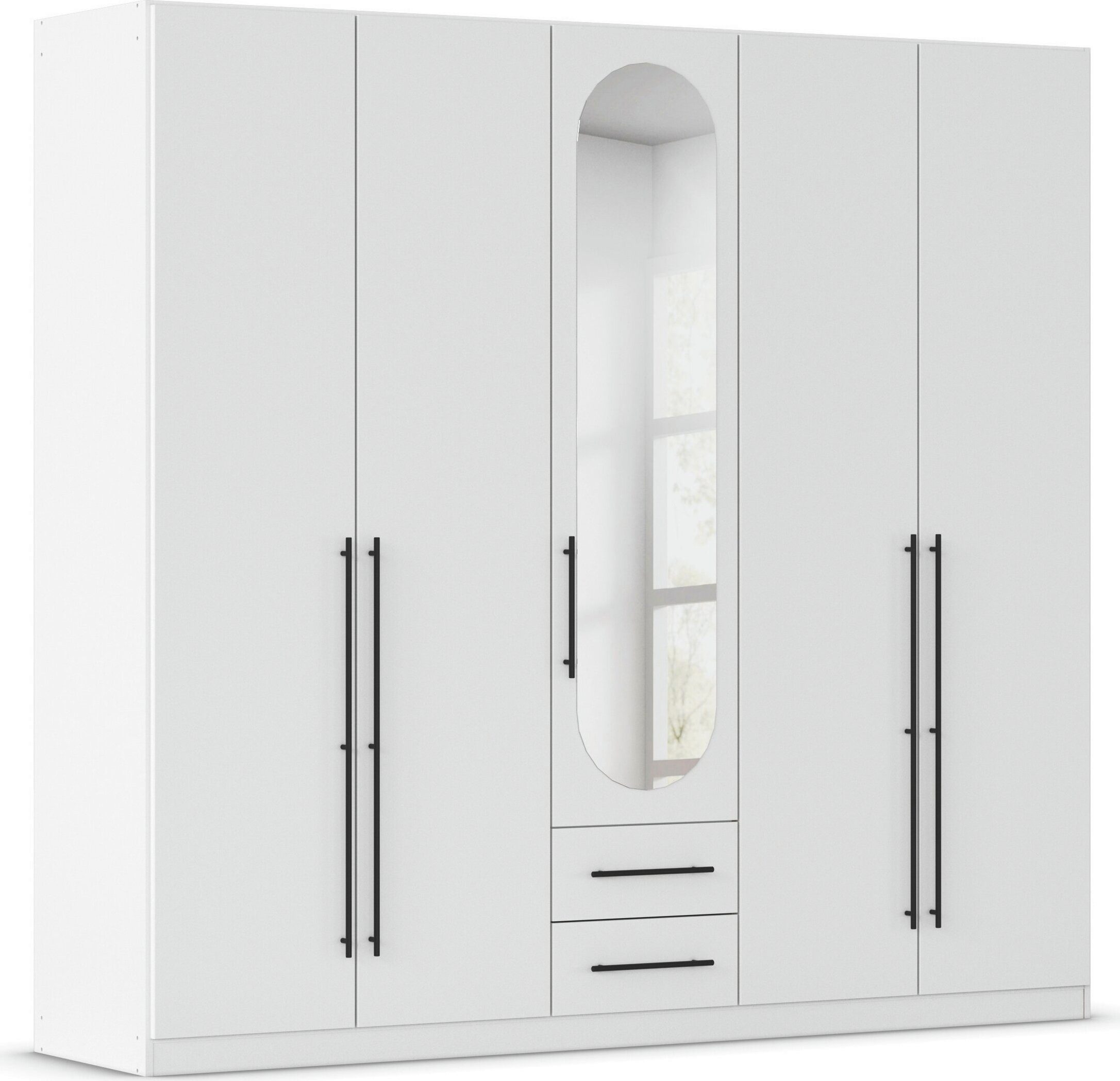OTTO home Kleiderschrank Schlafzimmer Schrank Garderobe RONDO Breiten 136/181/226/271 cm (3 verschiedene Ausstattungen BASIC/CLASSIC/PREMIUM (inkl. SOFT-CLOSE) elegante ovale Spiegelelemente Metallgriffe in Schwarz MADE IN GERMANY