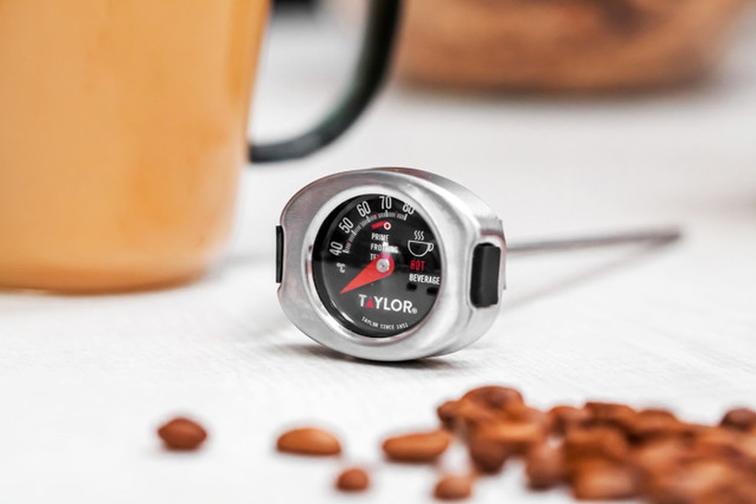 Kitchencraft Kochthermometer Taylor Pro Milchschaumthermometer aus Edelstahl - Analoges Thermometer, Perfekte Temperatur für Milchschaum, Cappuccino & heiße Milch