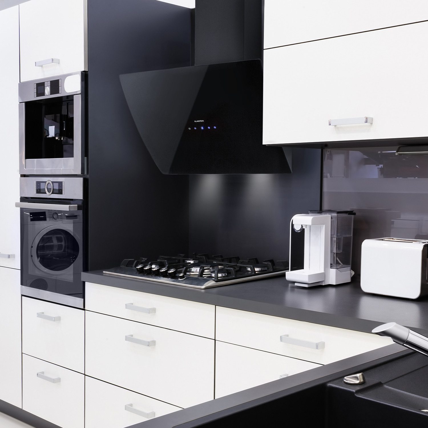 Klarstein Deckenhaube Annabelle 60 Annabelle 60, Dunstabzugshaube Glas 595 m³/h Touch-Armatur schwarz