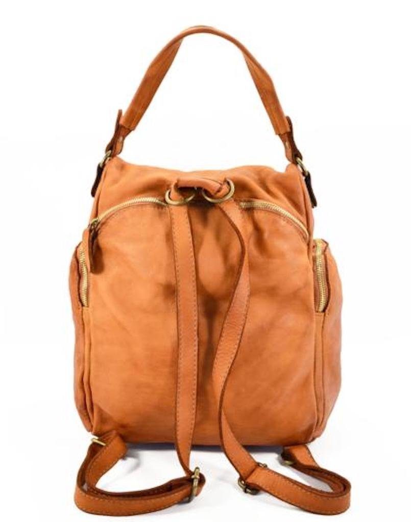 BZNA Rucksack Stella Cognac Echtes Backpacker Rucksack Designer Damenhandtasche, Leder