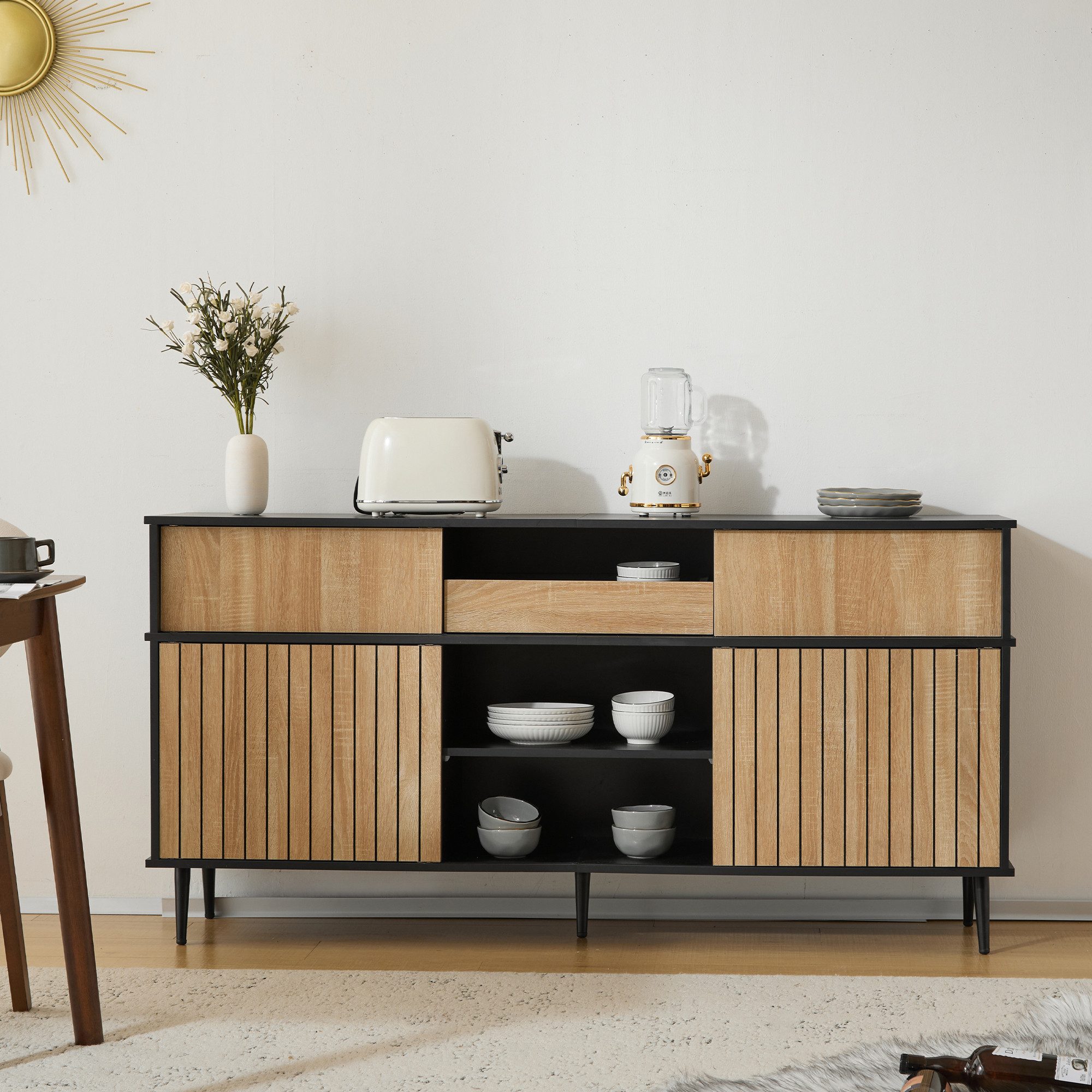 STILVORA Sideboard mit Schiebetüren,Aufwahrungsschrank Beistellschrank mit günstig online kaufen