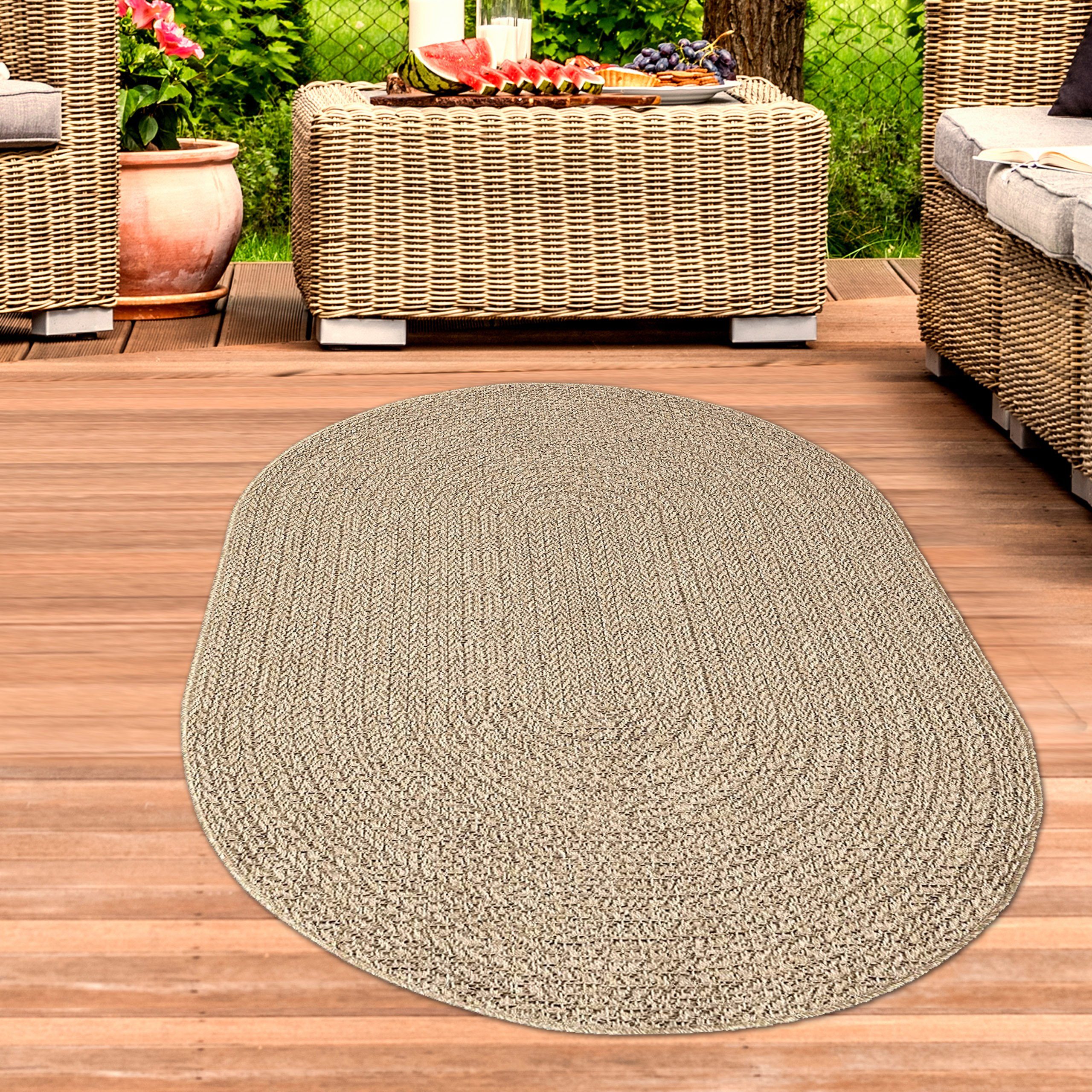 Carpetia Outdoorteppich In- und Outdoorteppich im modernen Jute-Look beige/braun, Oval